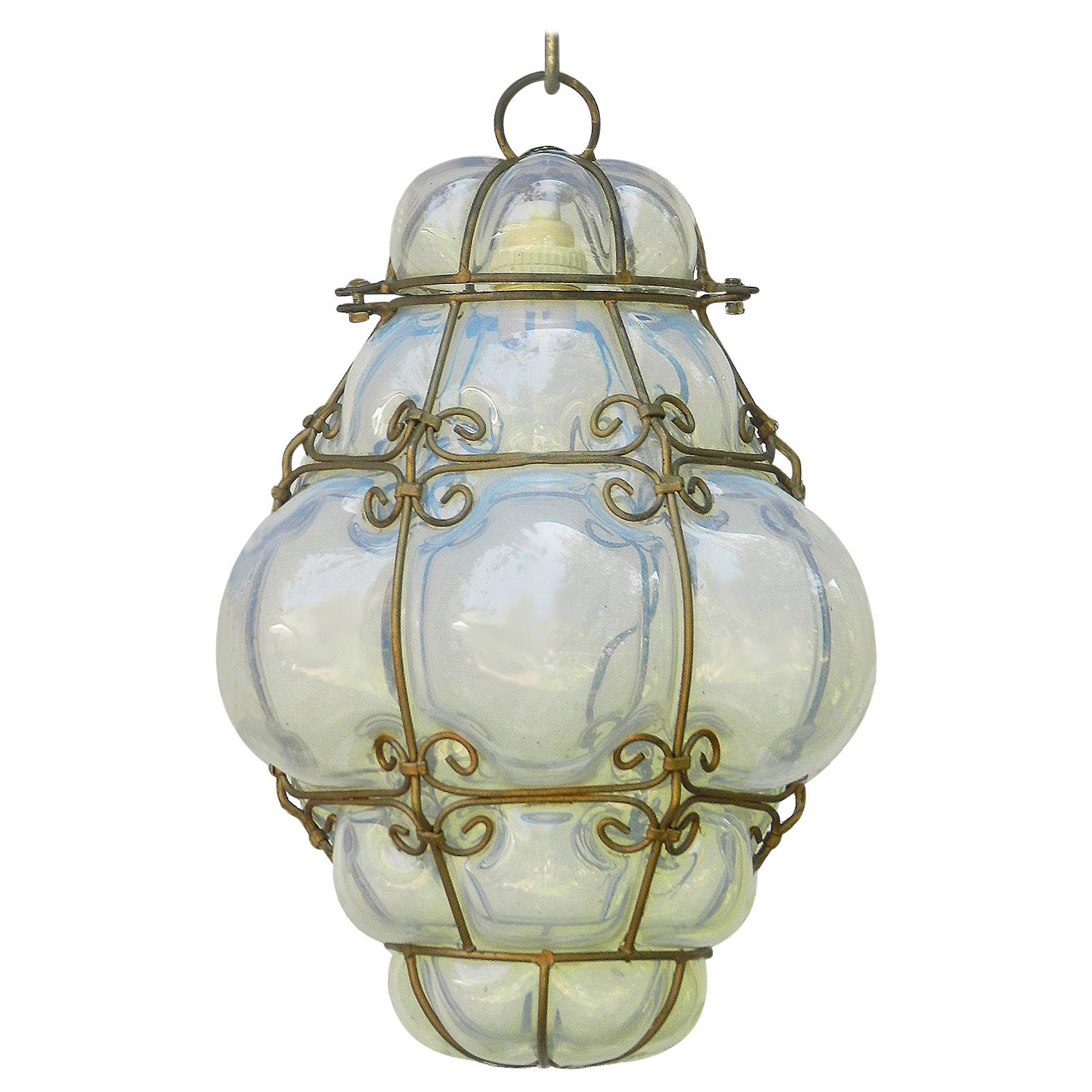 Seguso Murano Pendant Light Italian Vintage Handblown Opalescent Bubble Glass