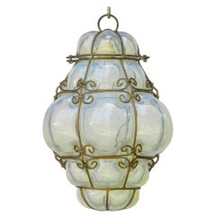 Seguso Murano Pendant Light Italian Vintage Handblown Opalescent Bubble Glass