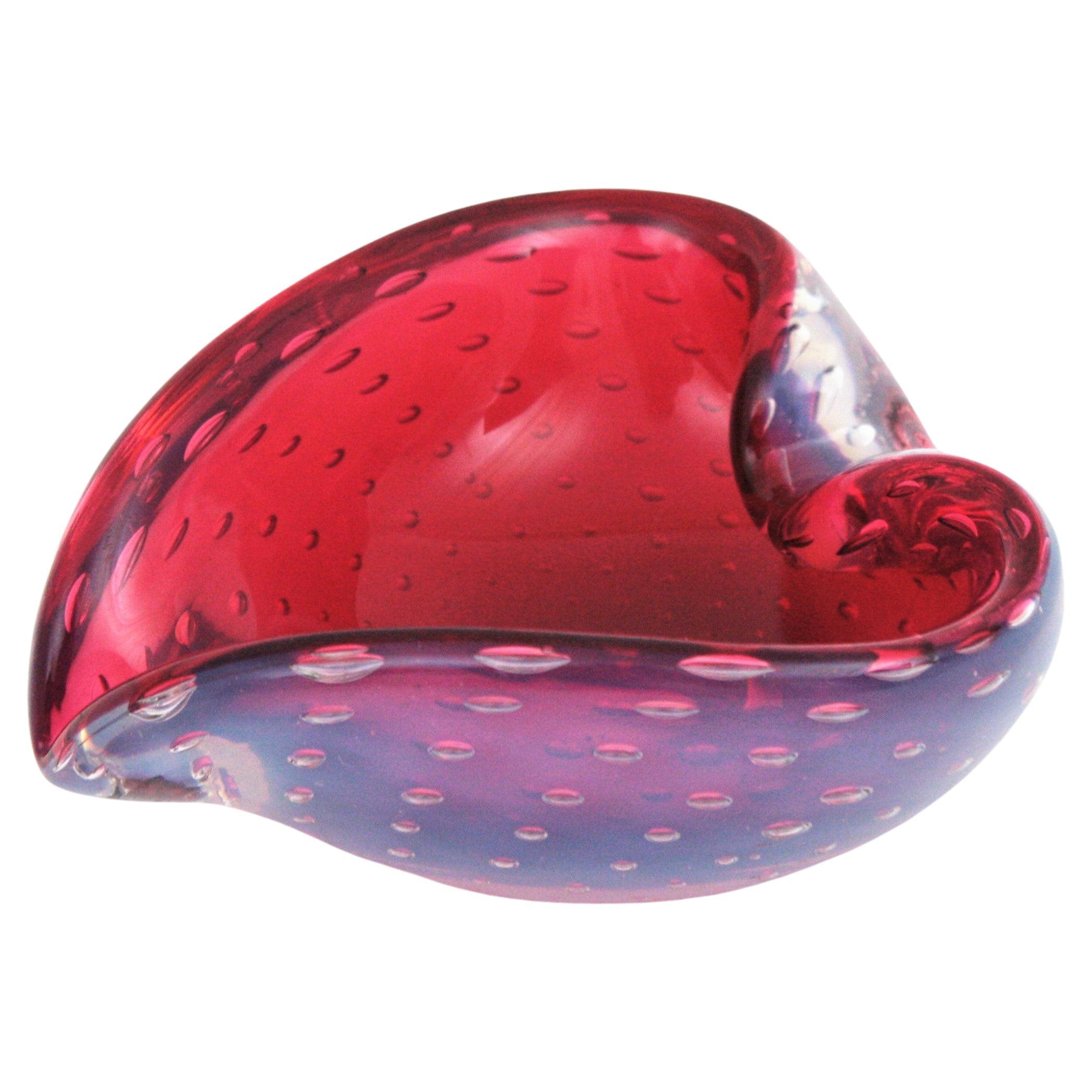 Ciotola in vetro artistico a forma di cuore rosa opale bianco di Murano Seguso