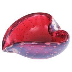 Seguso Murano Pink Opal White Heart Shaped Art Glass Bowl