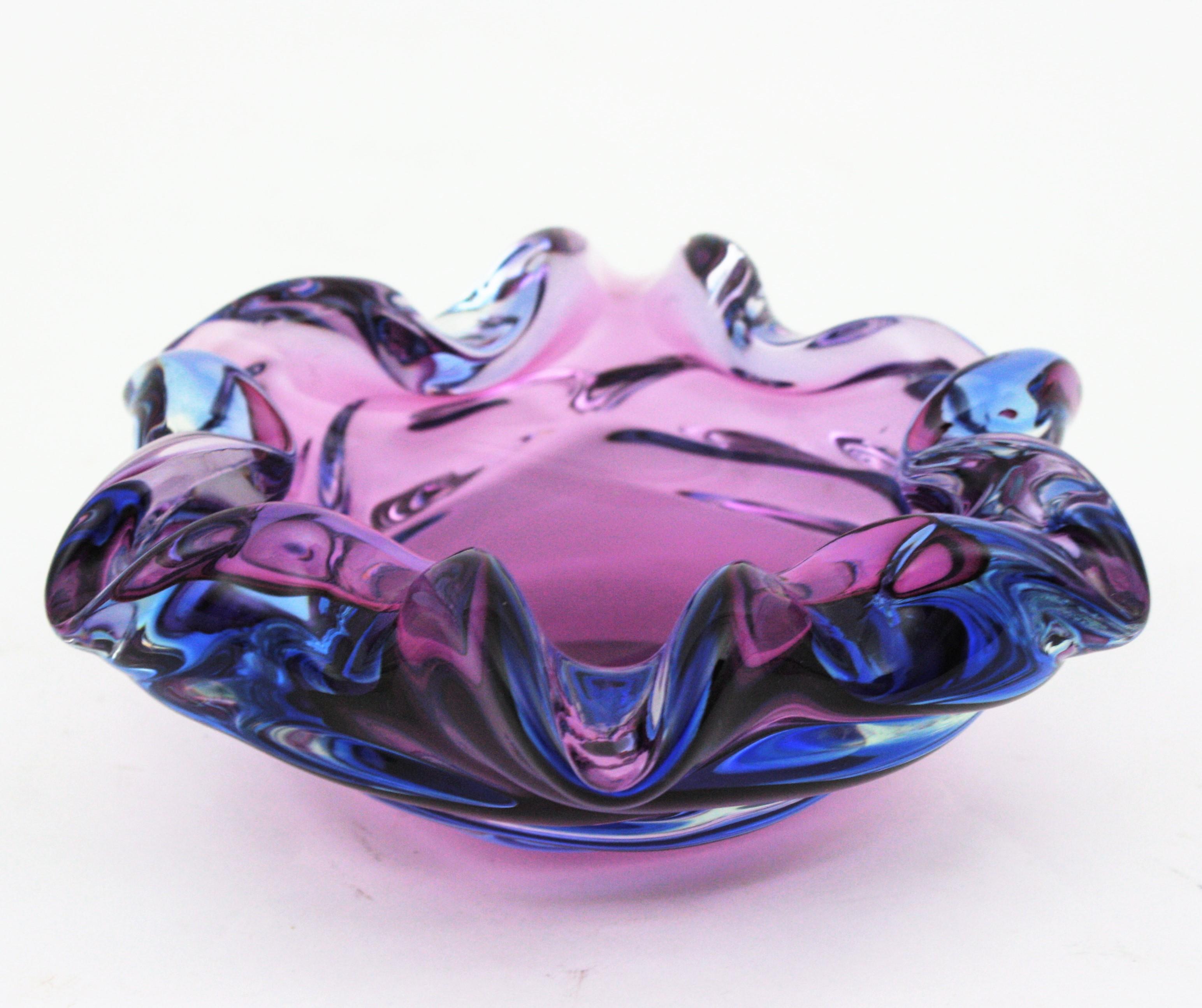 Seguso Murano Pink Purple Sommerso Art Glass Bowl or Ashtray, Italy, 1960s For Sale 7