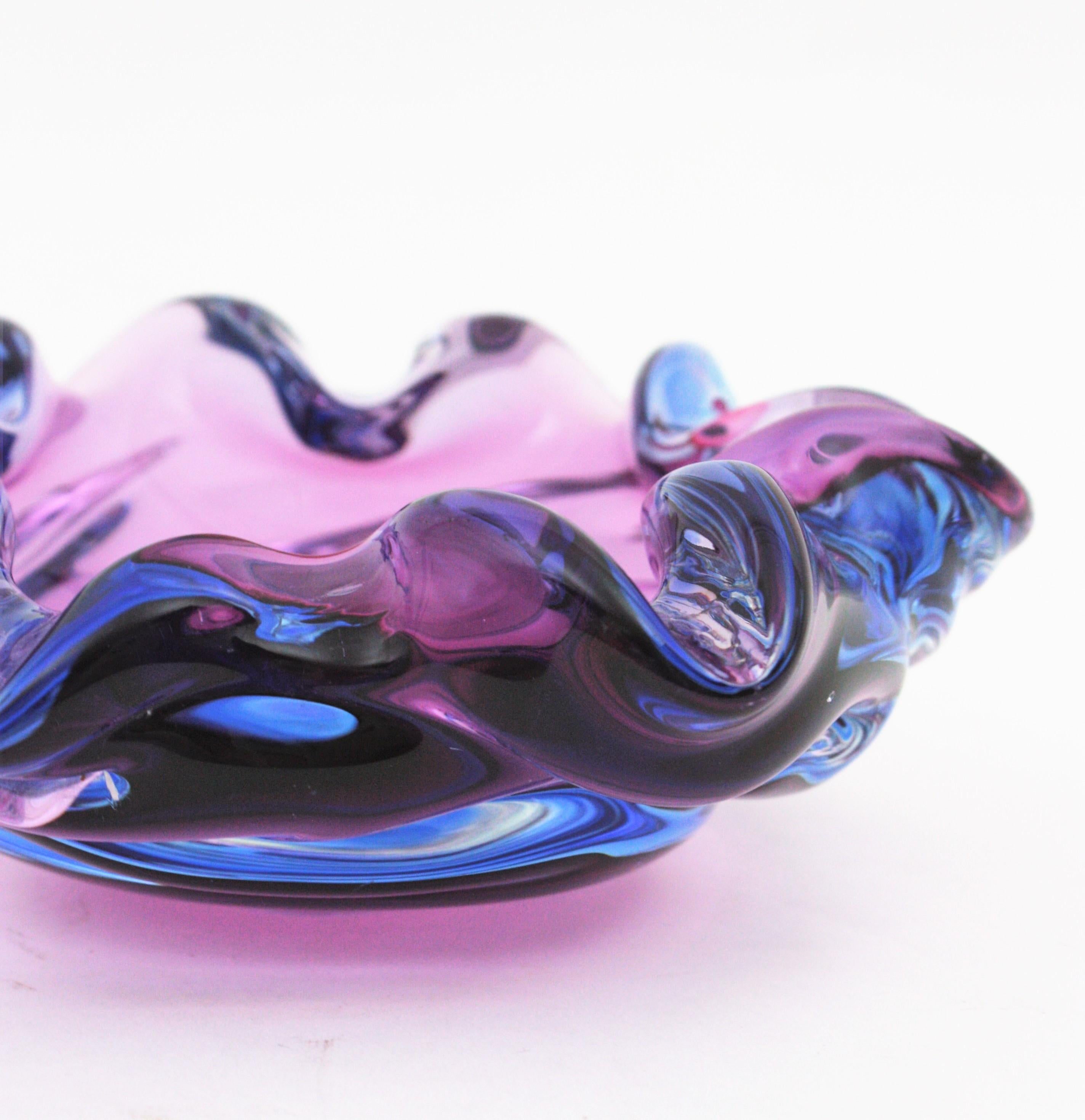 Seguso Murano Pink Purple Sommerso Art Glass Bowl or Ashtray, Italy, 1960s For Sale 8