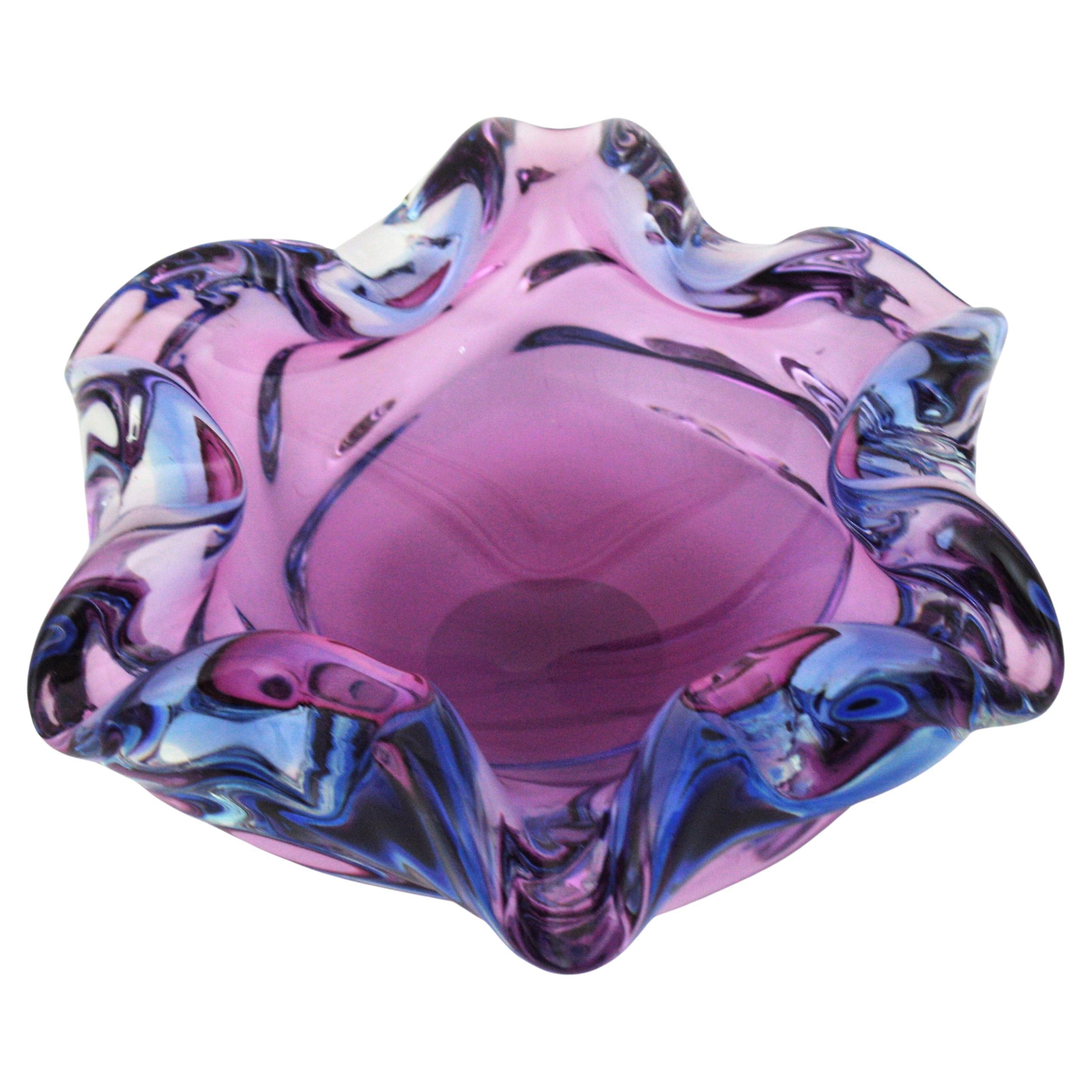 Italian Seguso Murano Pink Purple Sommerso Art Glass Bowl or Ashtray, Italy, 1960s For Sale