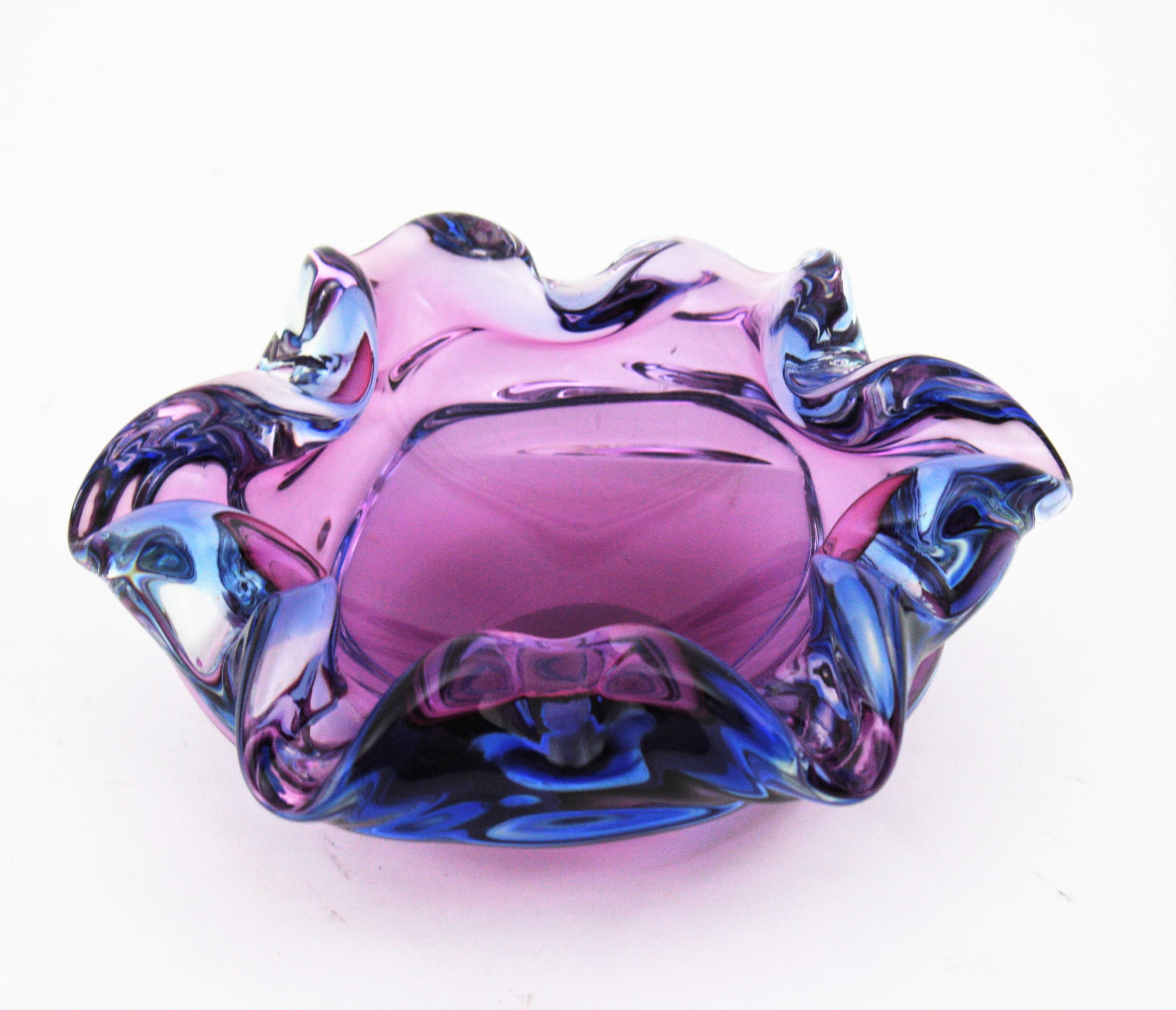 20th Century Seguso Murano Pink Purple Sommerso Art Glass Bowl or Ashtray, Italy, 1960s For Sale