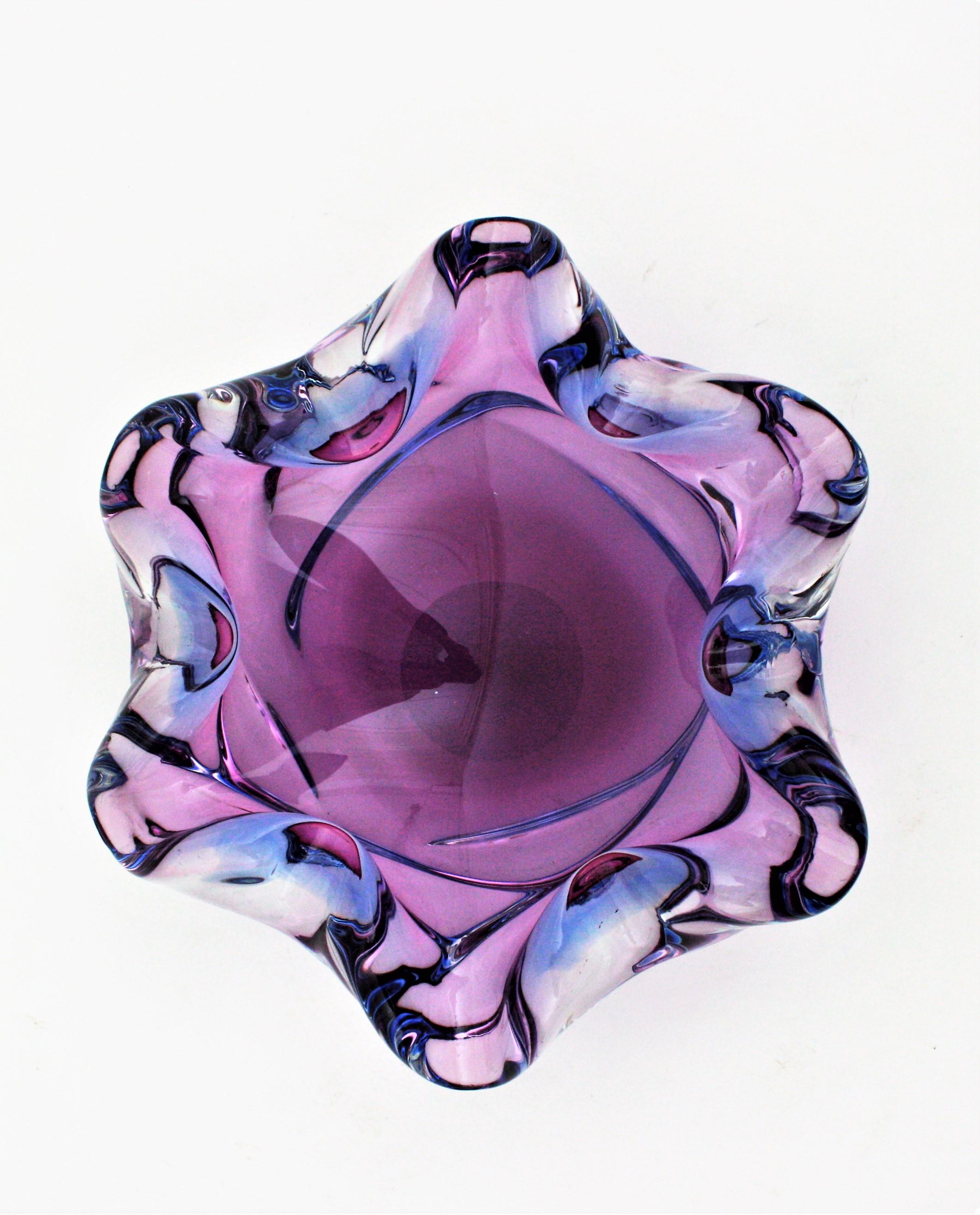 Seguso Murano Pink Purple Sommerso Art Glass Bowl or Ashtray, Italy, 1960s For Sale 2