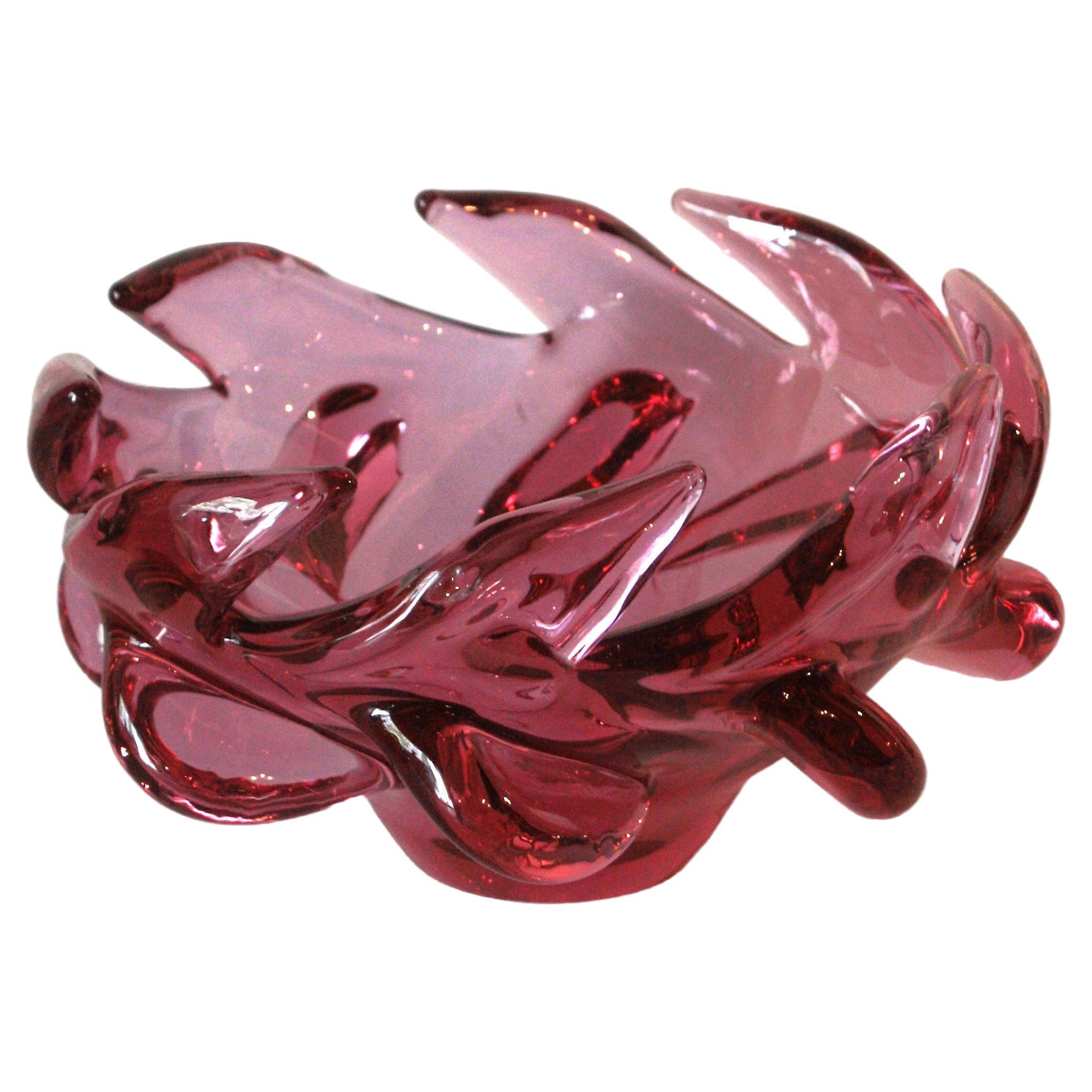 Mid-Century Modern Seguso Murano Pink Purple Sommerso Art Glass Centerpiece Bowl For Sale