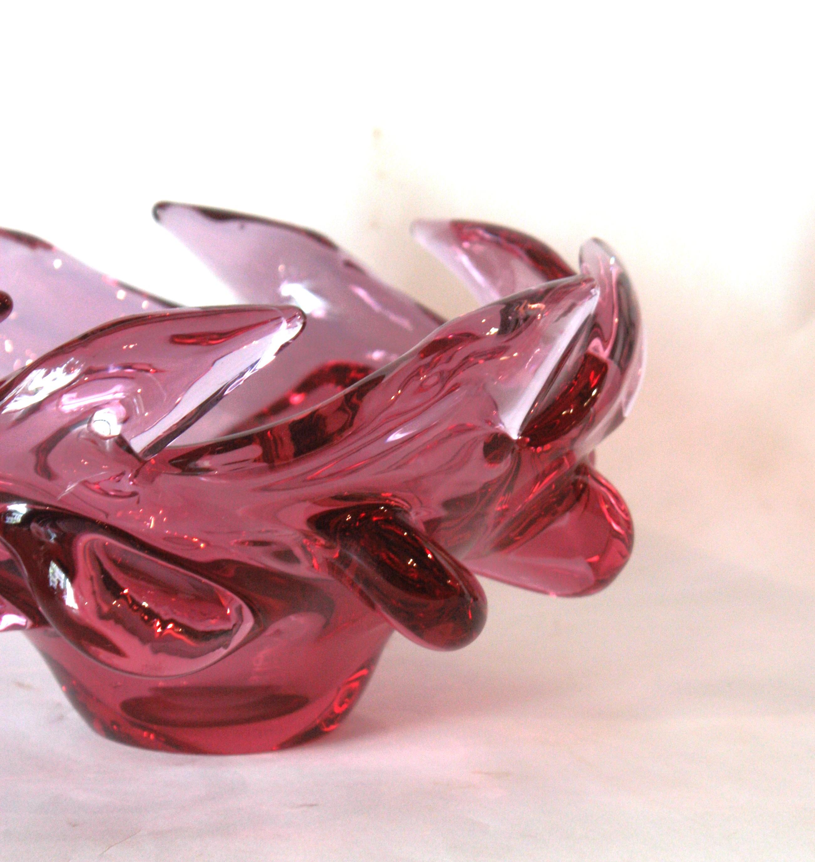 20th Century Seguso Murano Pink Purple Sommerso Art Glass Centerpiece Bowl For Sale