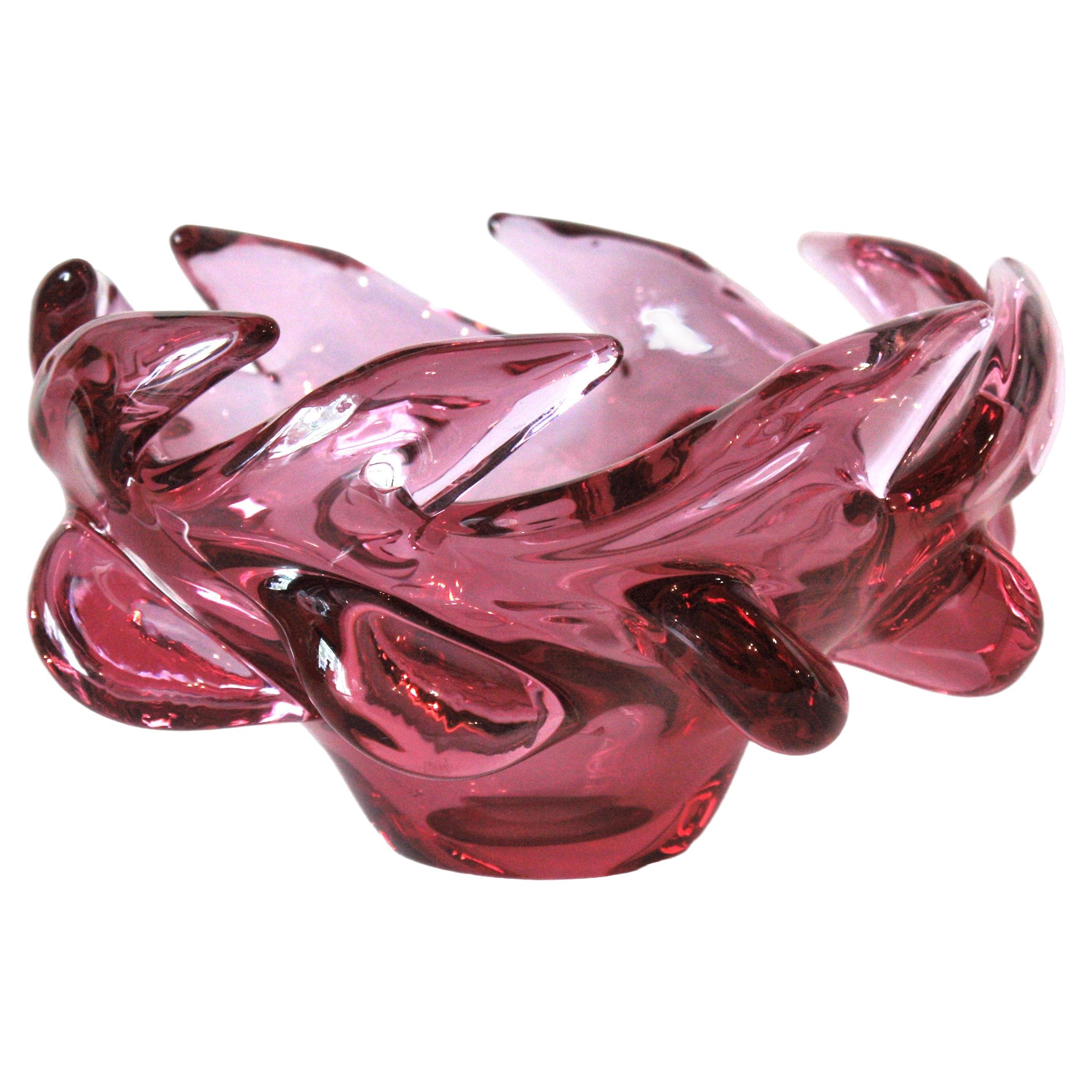 Seguso Murano Pink Purple Sommerso Art Glass Centerpiece Bowl