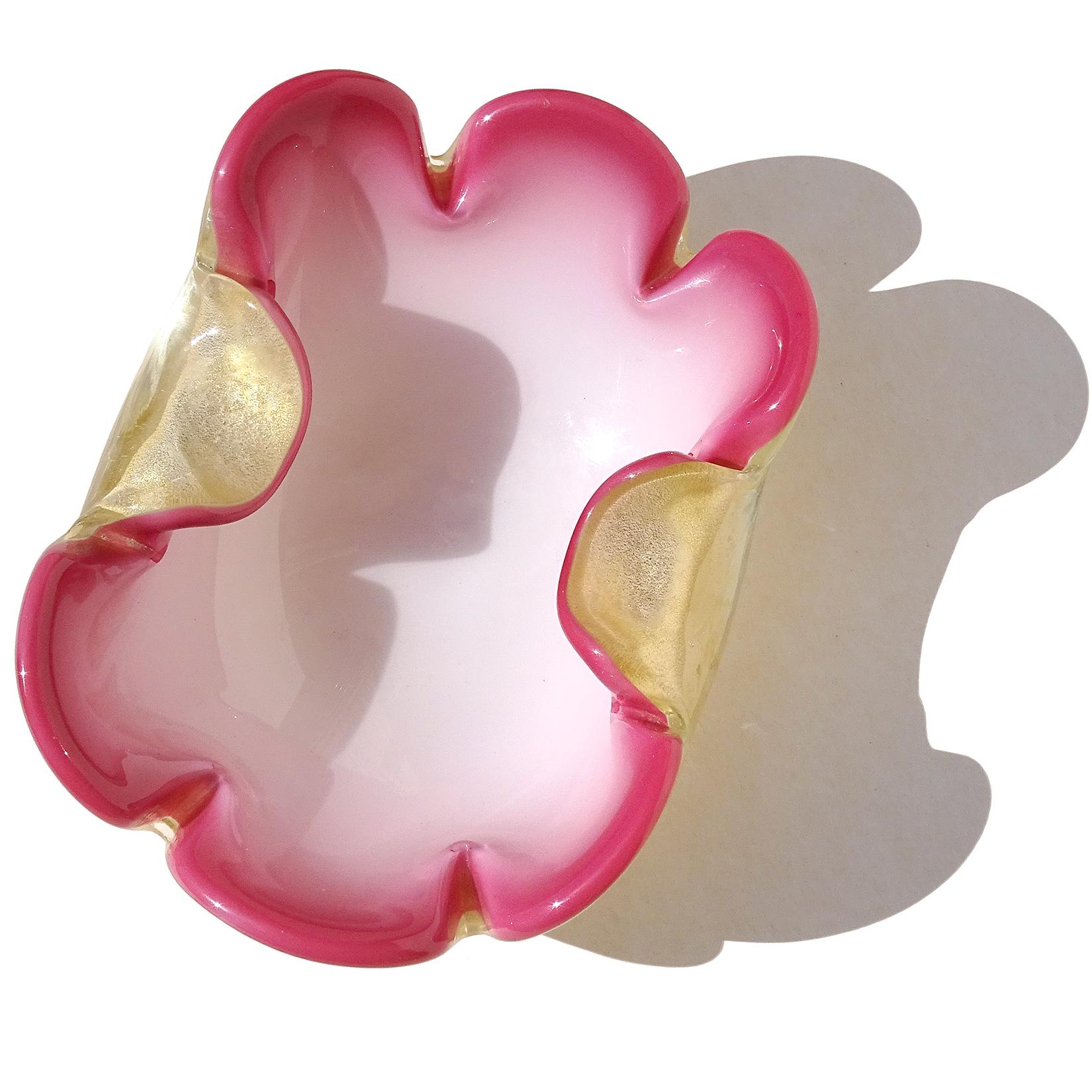 Mid-Century Modern Seguso Murano Pink White Gold Flecks Italian Art Glass Midcentury Flower Bowl