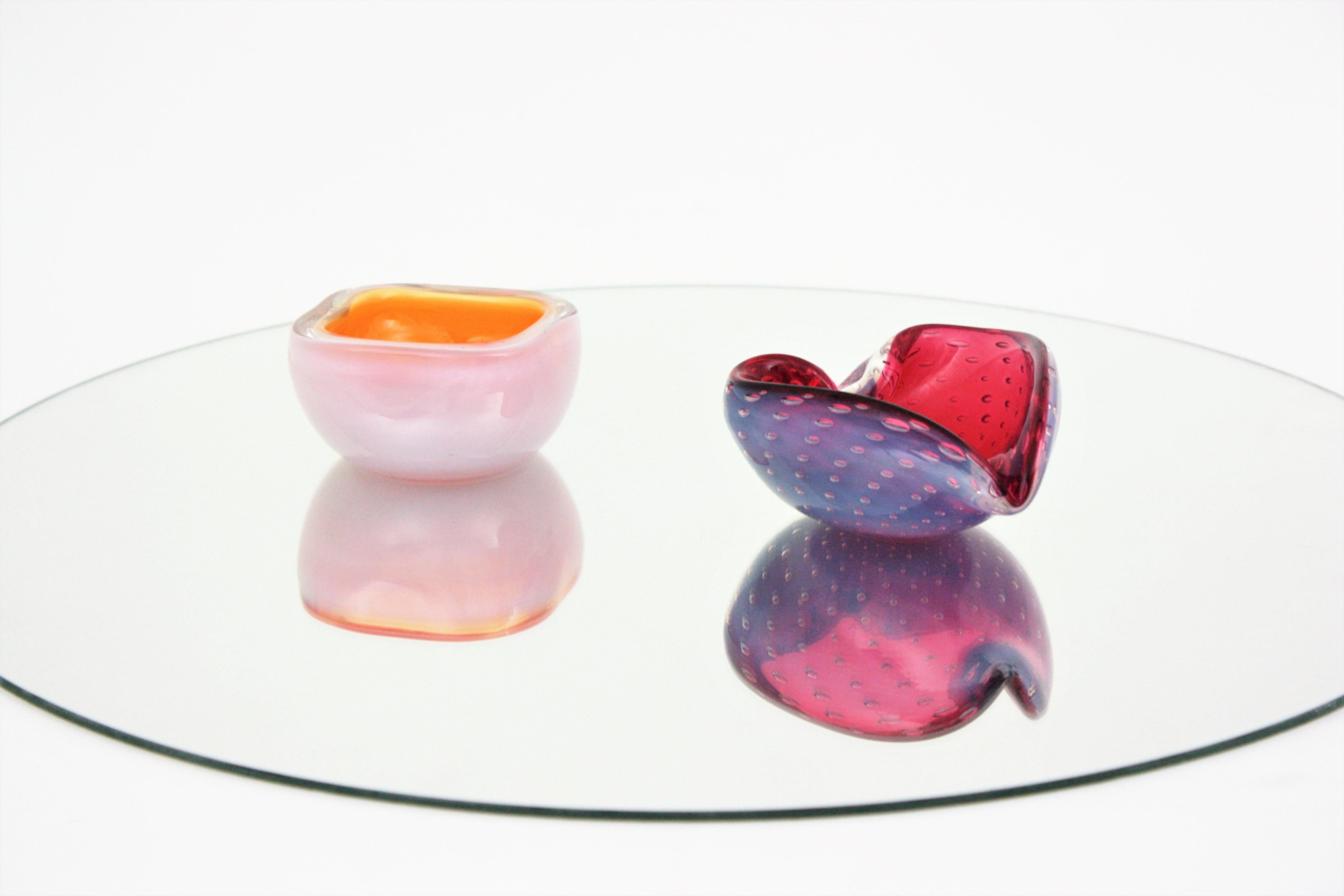 Seguso Murano Pink White Opalescent Art Glass Heart Bowl, 1950s For Sale 6