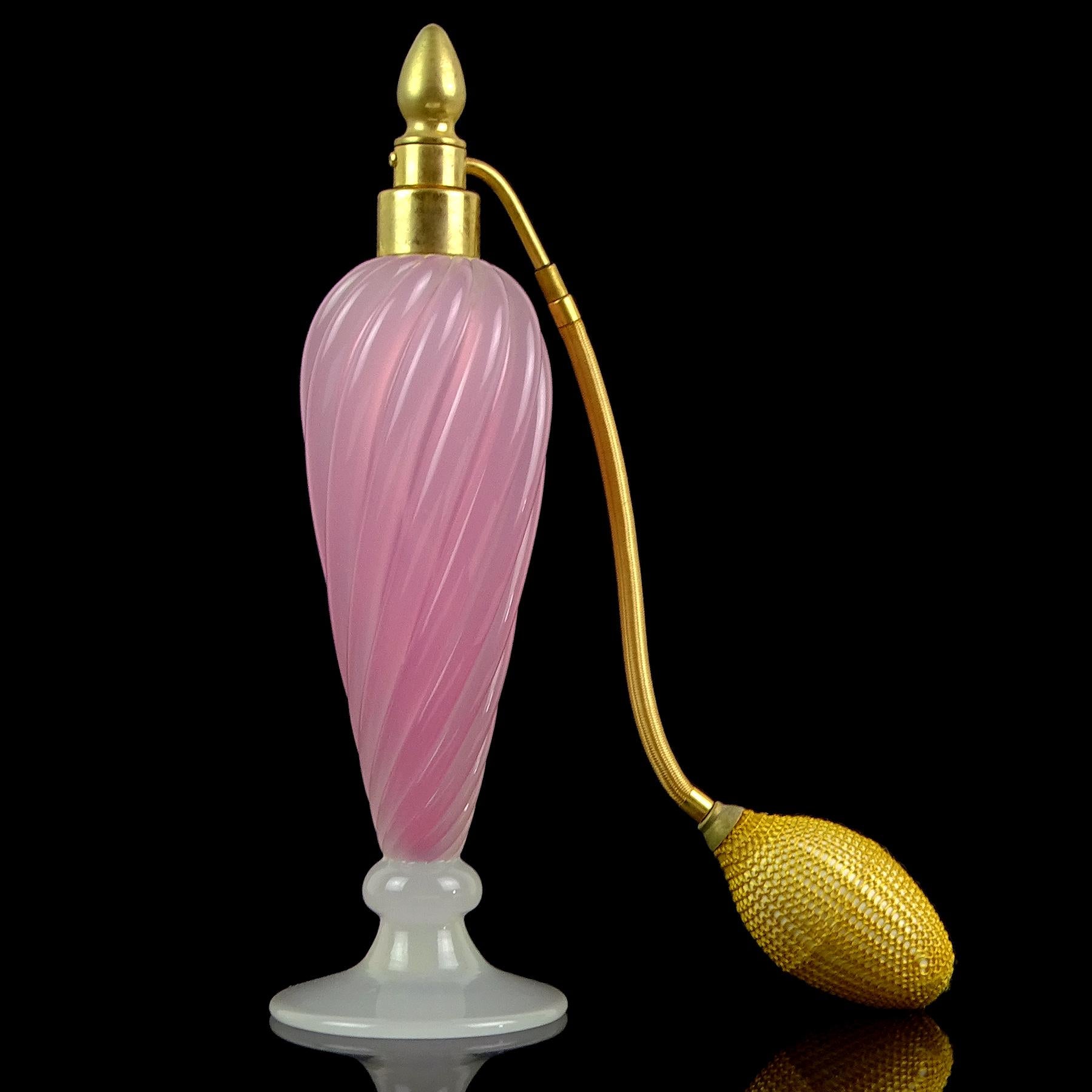 Seguso Murano Rosa Blanco Opalescente Vidrio de Arte Italiano Perfume Atomizador de Vanidad Hecho a mano en venta