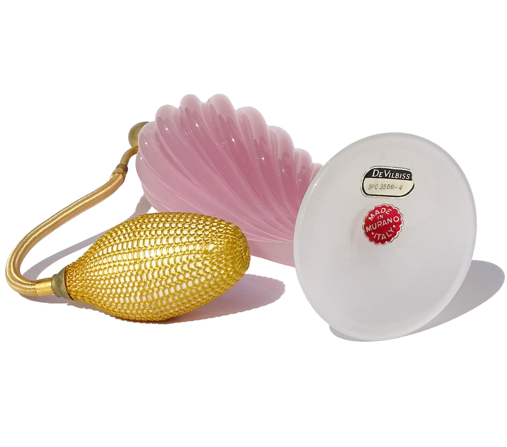 Seguso Murano Rosa Blanco Opalescente Vidrio de Arte Italiano Perfume Atomizador de Vanidad en venta 2