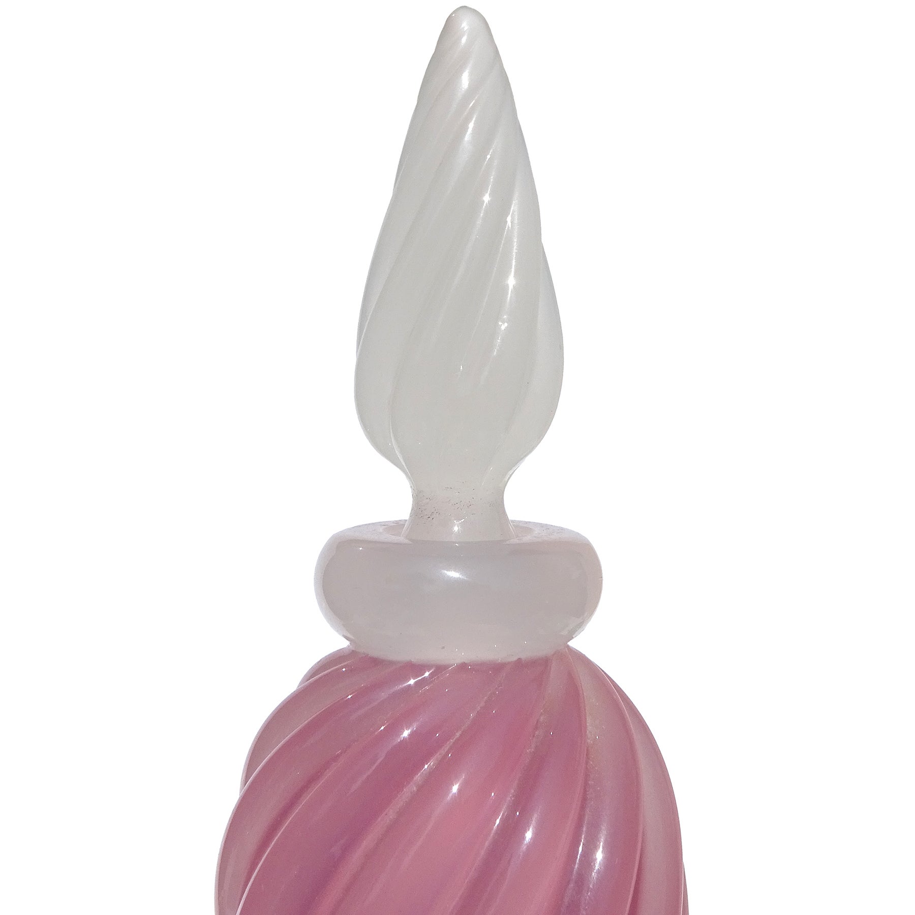 Hand-Crafted Seguso Murano Pink White Opalescent Italian Art Glass Vanity Perfume Bottle