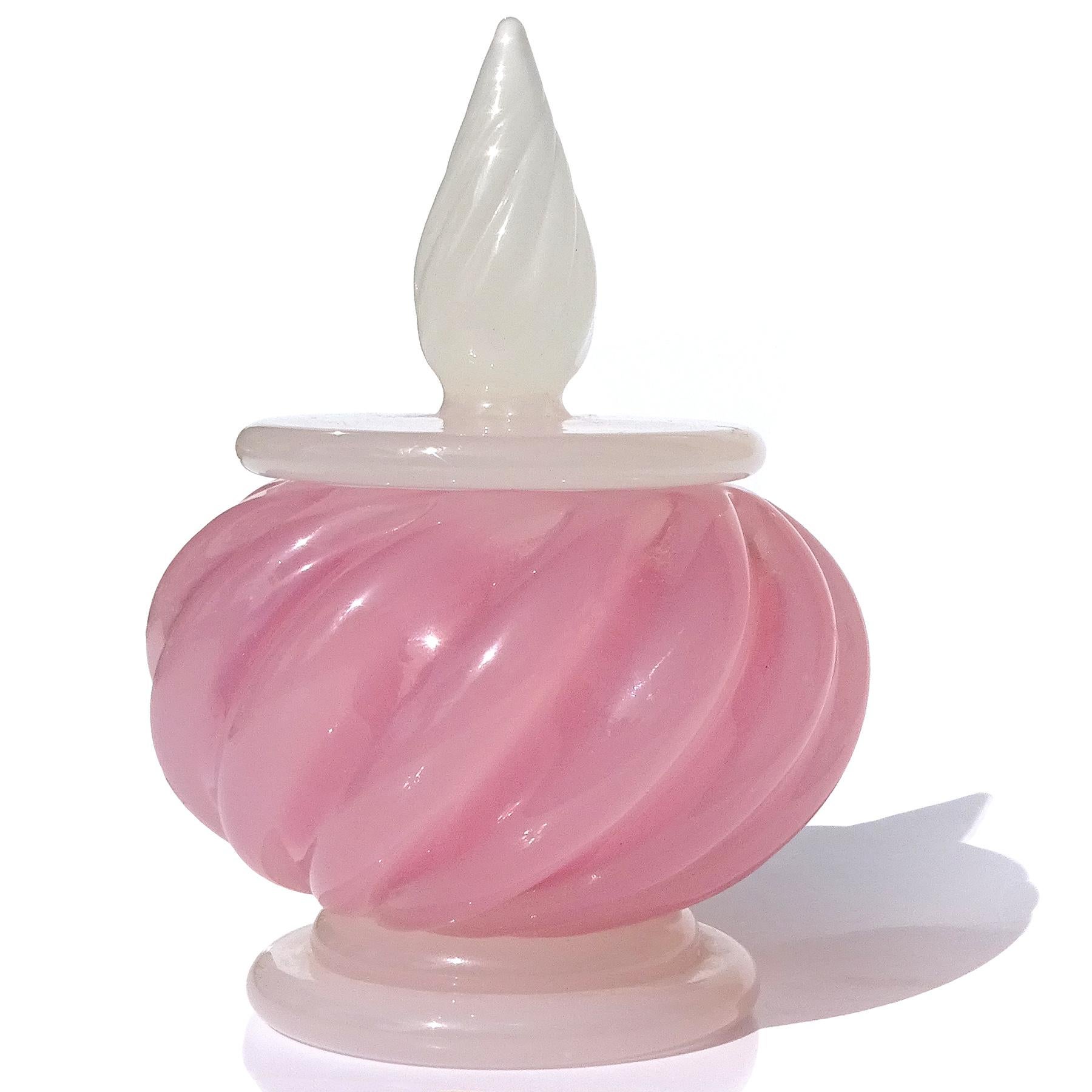 Mid-Century Modern Seguso Murano Pink White Opalescent Italian Art Glass Vanity Powder Box Jar