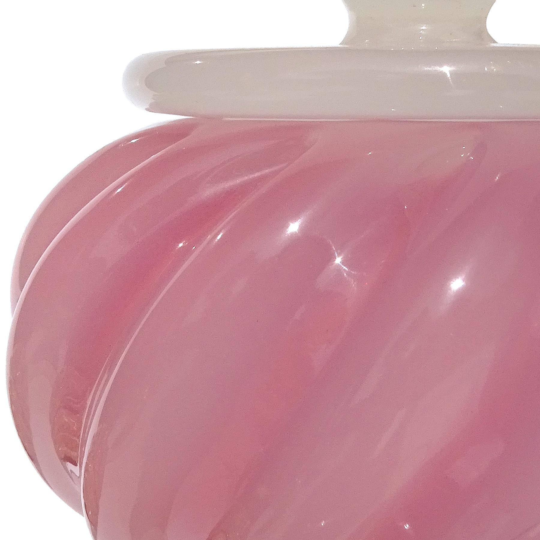 Seguso Murano Pink White Opalescent Italian Art Glass Vanity Powder Box Jar 1