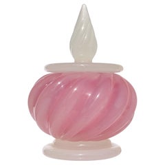 Seguso Murano Pink White Opalescent Italian Art Glass Vanity Powder Box Jar