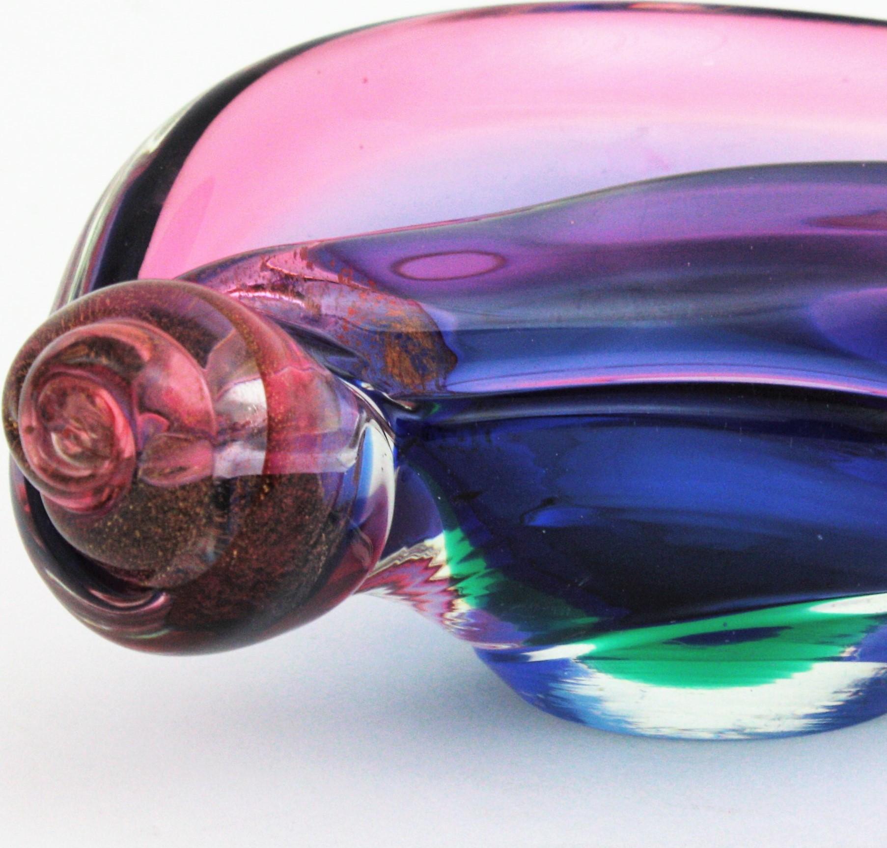 Seguso Murano Purple Blue Pink Glass Shell Centerpiece Bowl with Gold Flecks For Sale 2