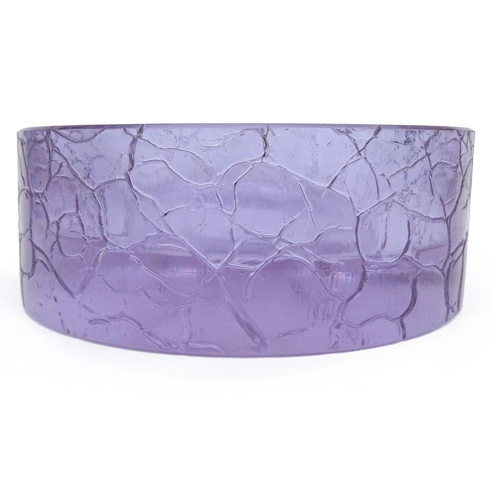 Space Age Seguso Murano Purple Lavender Alexandrite Italian Art Glass Crackle Surface Bowl