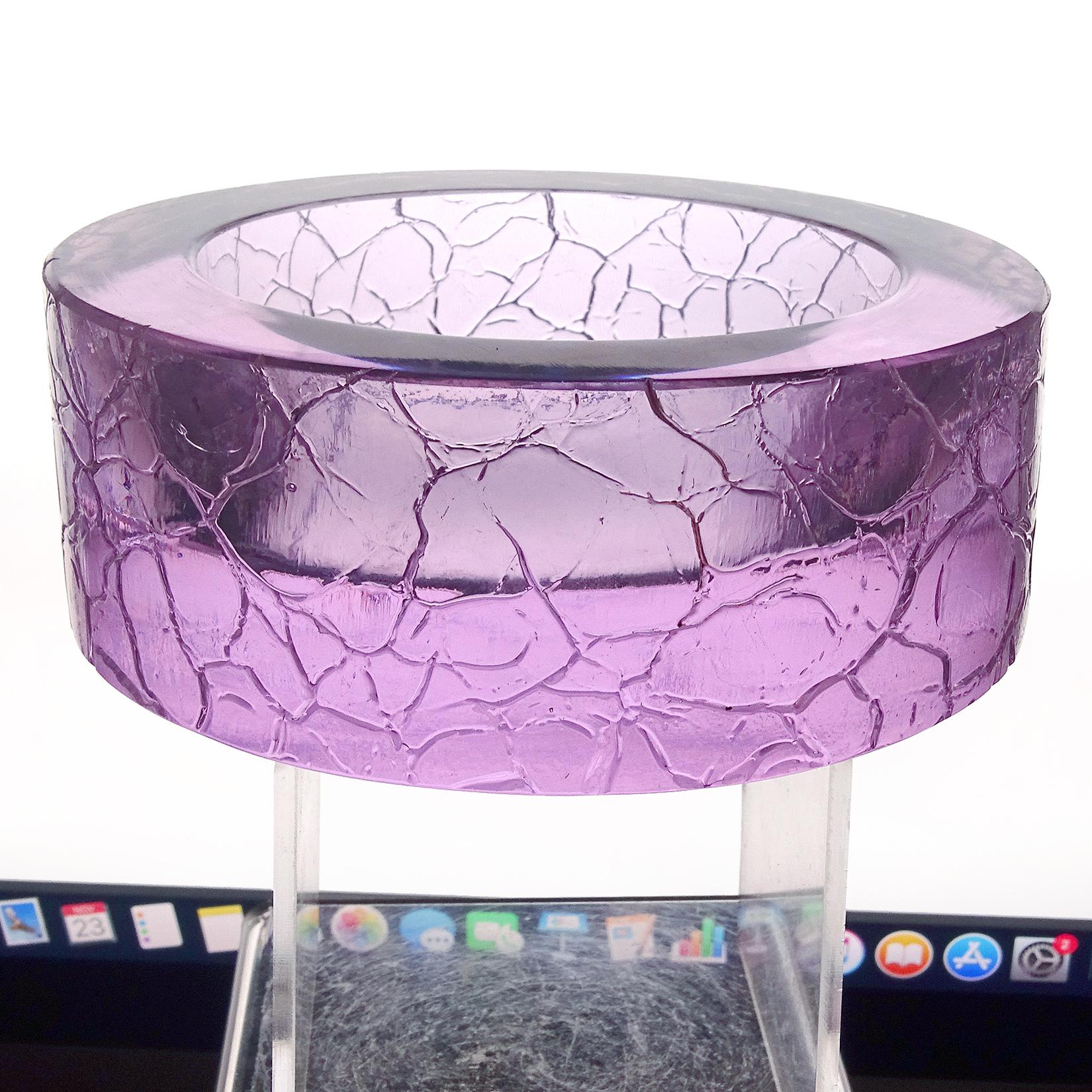 Sommerso Seguso Murano Purple Lavender Alexandrite Italian Art Glass Crackle Surface Bowl