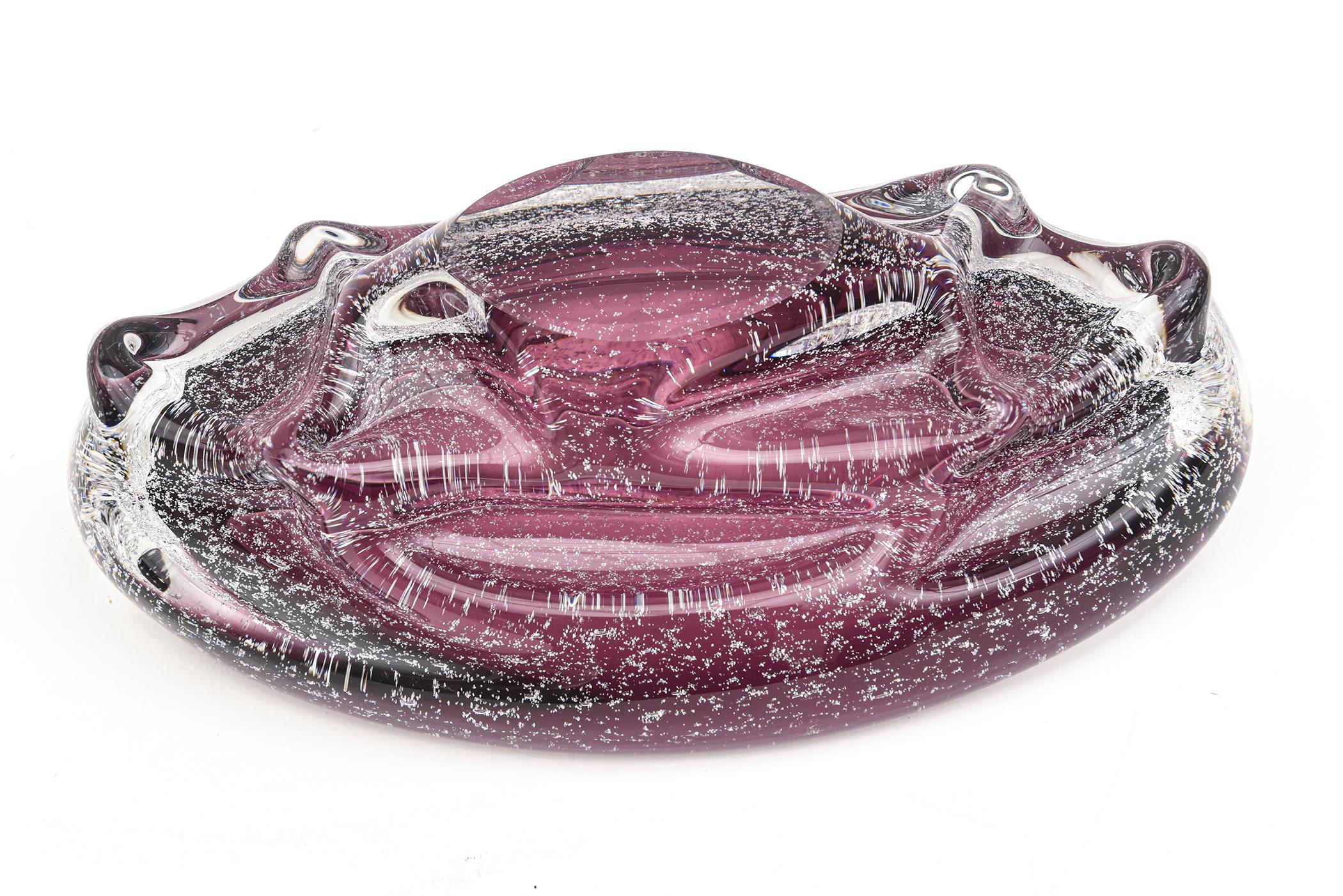 Vintage Seguso Murano Purple Pulegoso Bubble Oval Glass Bowl with Appendages en vente 3