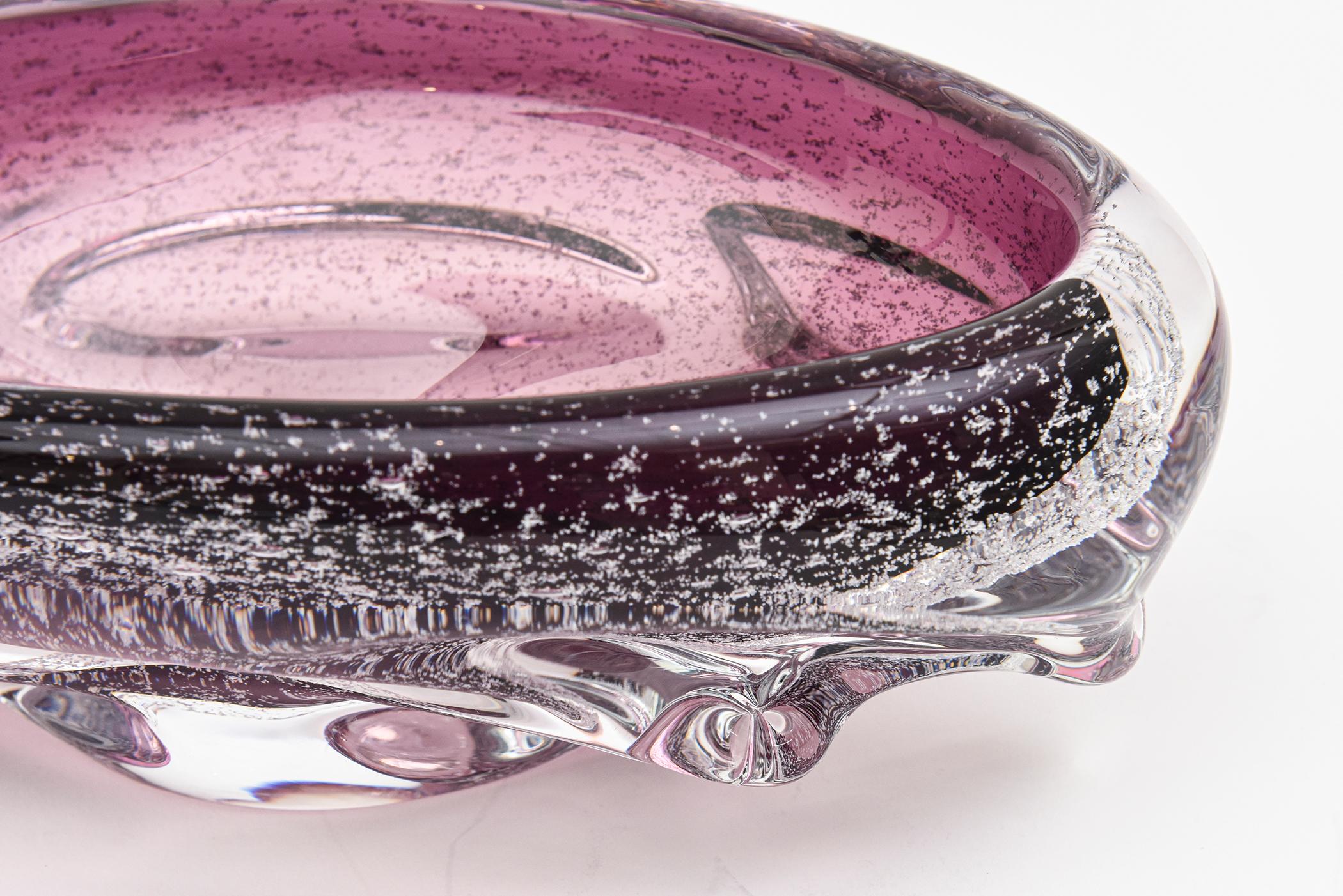 Vintage Seguso Murano Purple Pulegoso Bubble Oval Glass Bowl with Appendages en vente 1