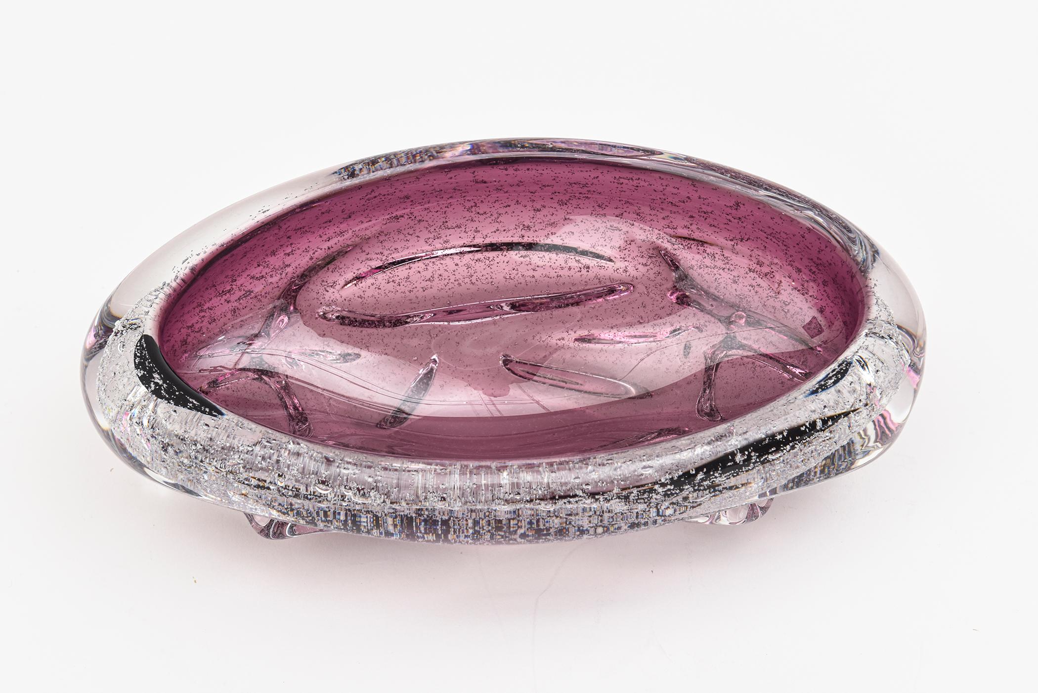 Vintage Seguso Murano Purple Pulegoso Bubble Oval Glass Bowl with Appendages en vente 2