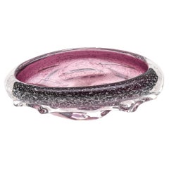 Vintage Seguso Murano Purple Pulegoso Bubble Oval Glass Bowl with Appendages