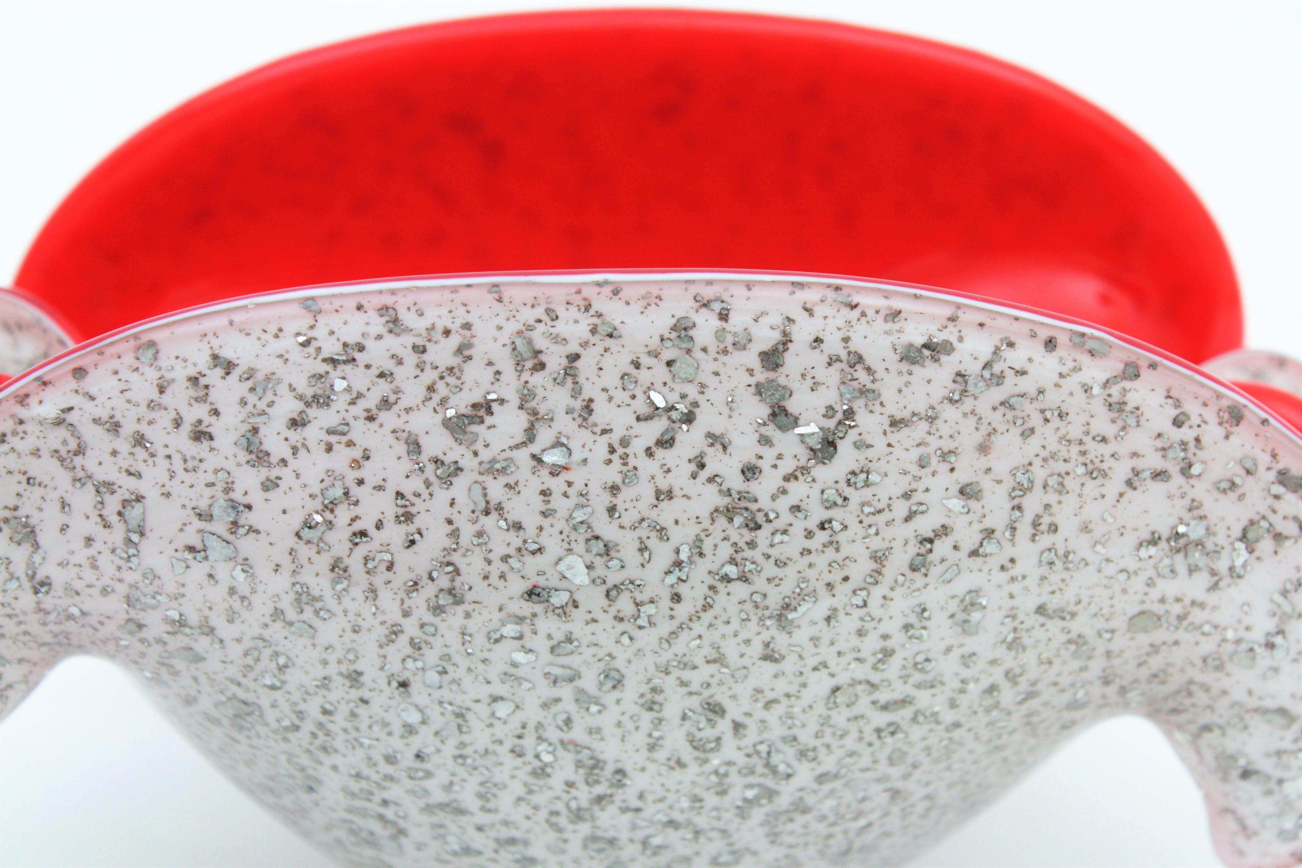 Seguso Murano Rot-Weiß-Glas Große Muschelschale mit Silberflecken im Angebot 6