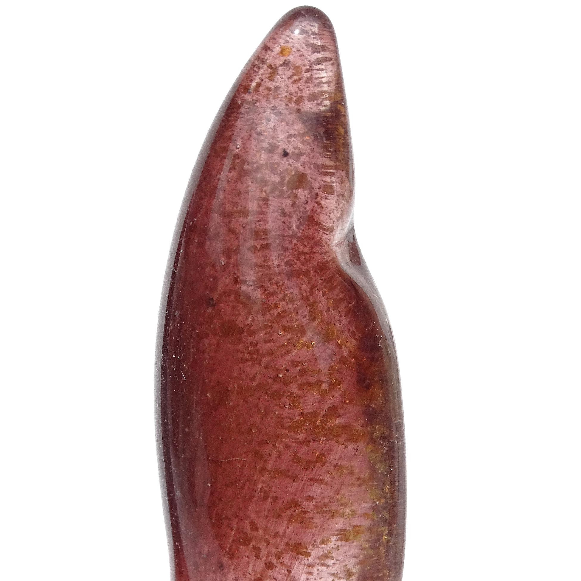 Scultura di pesce in vetro artistico italiano Seguso Murano rosso oro a macchie viola Pulveri in vendita 2