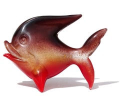 Seguso Murano Red Gold Flecks Purple Pulveri Italian Art Glass Fish Sculpture