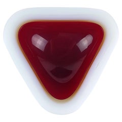 Seguso Murano Red Opal White Alabastro Italian Art Glass Triangle Shaped Bowl