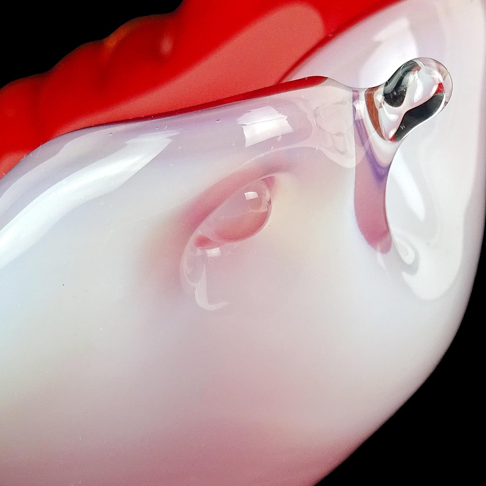 Seguso Murano Red Opalescent White Italian Art Glass Flying Bird Ring Bowl Dish In Good Condition In Kissimmee, FL