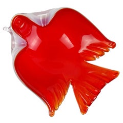 Seguso Murano Red Opalescent White Italian Art Glass Flying Bird Ring Bowl Dish