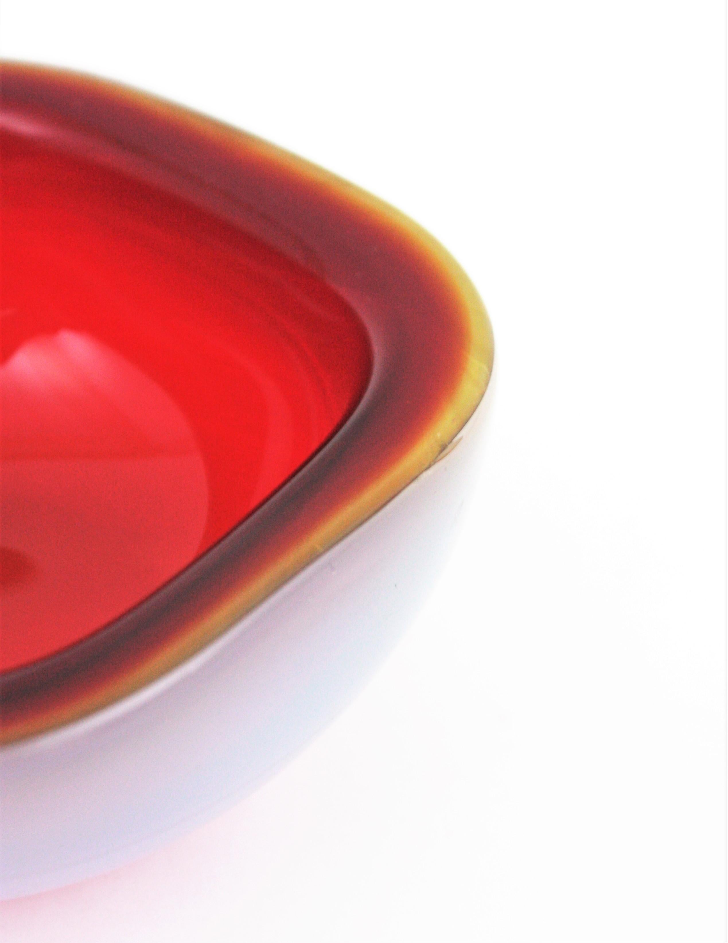 Seguso Murano Red White Opalescent Geode Art Glass Bowl For Sale 5