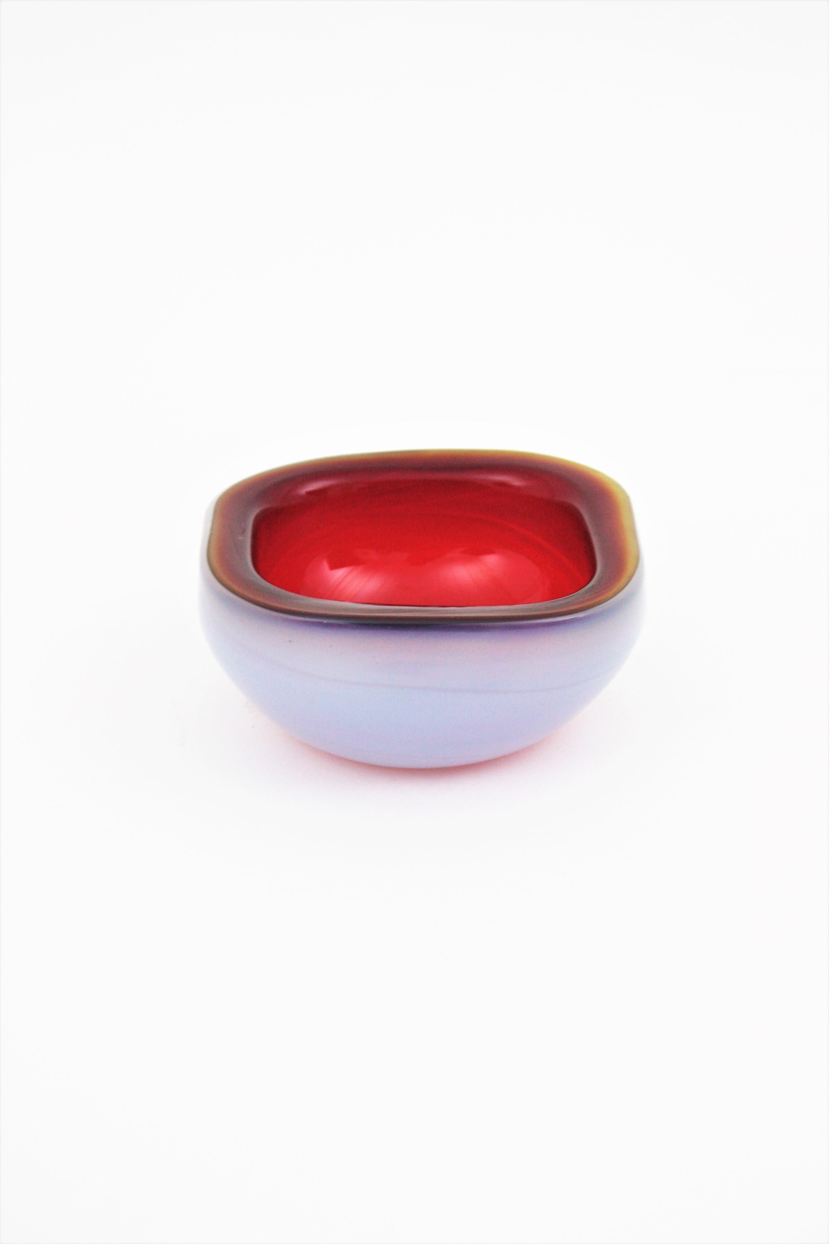 Seguso Murano Red White Opalescent Geode Art Glass Bowl For Sale 6