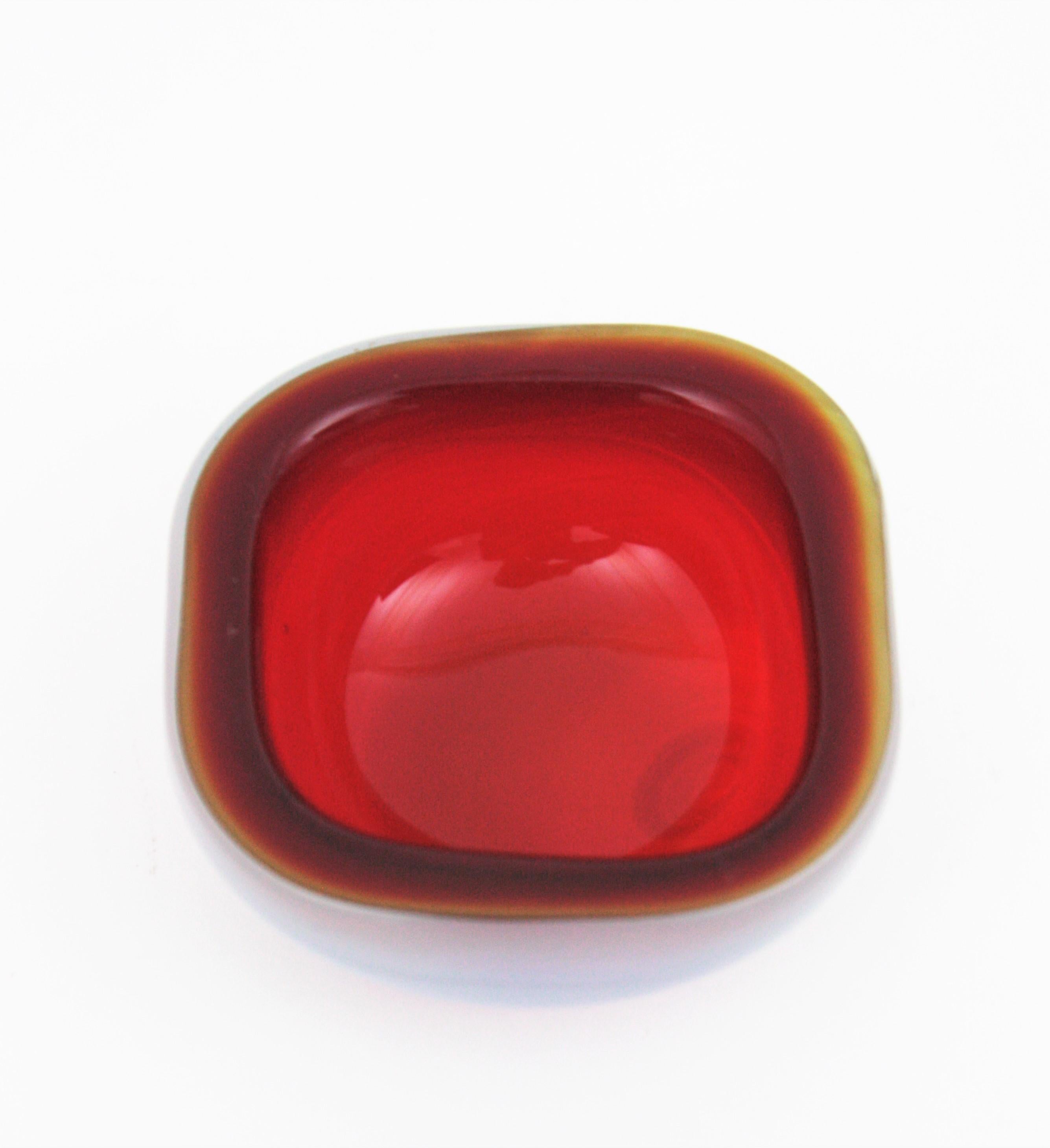 Seguso Murano Red White Opalescent Geode Art Glass Bowl For Sale 7