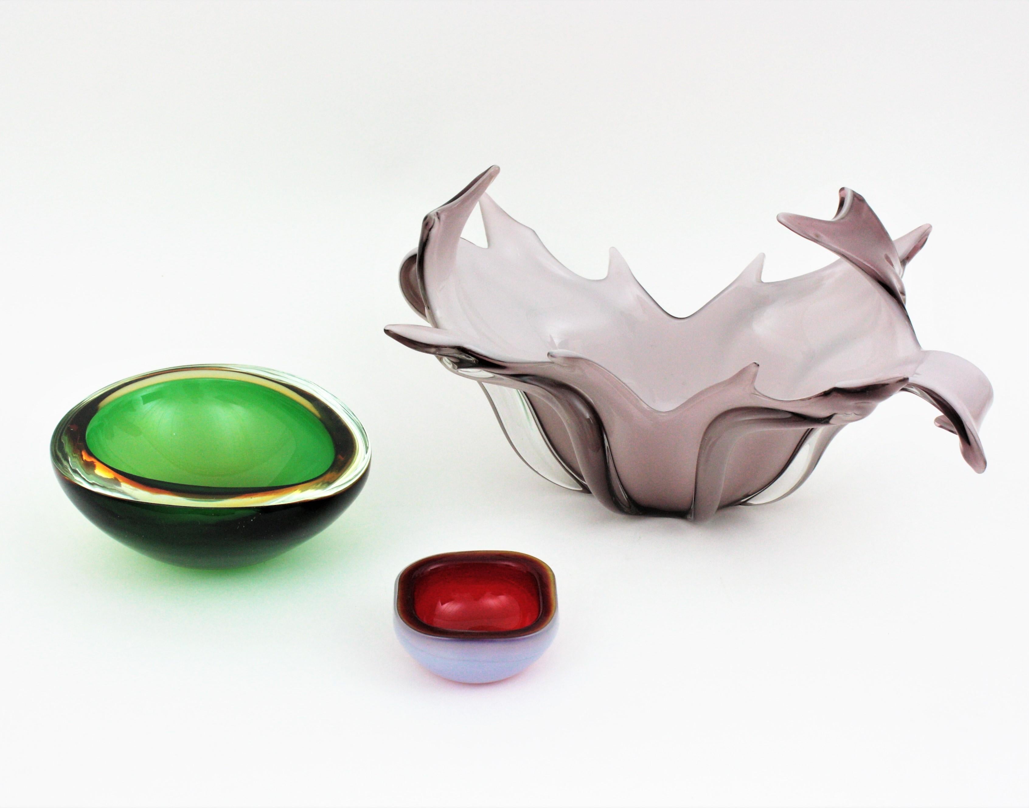Seguso Murano Red White Opalescent Geode Art Glass Bowl For Sale 8
