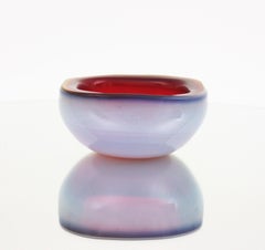 Seguso Murano Red White Opalescent Geode Art Glass Bowl