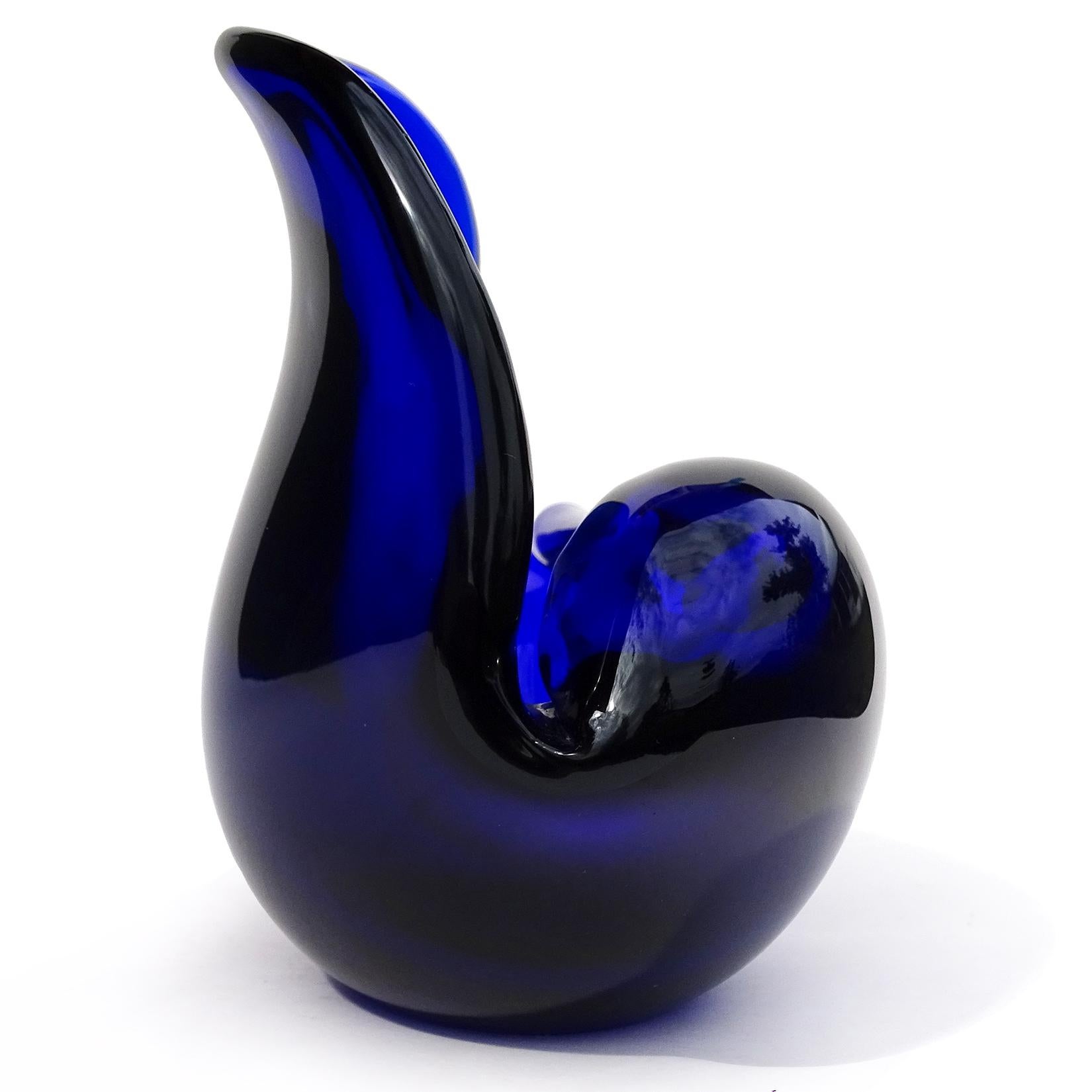 Mid-Century Modern Seguso Murano Signed Cobalt Blue Italian Art Glass Conch Seashell Sculpture Bowl