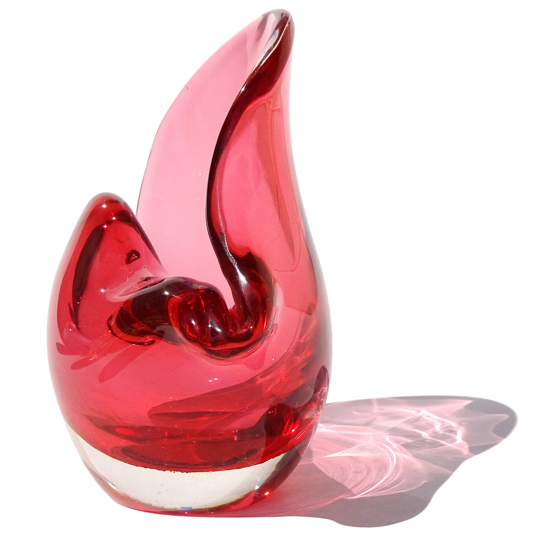 Mid-Century Modern Seguso Murano Signé Rouge Rose Art Glass Conch Seashell Sculpture Bowl en vente