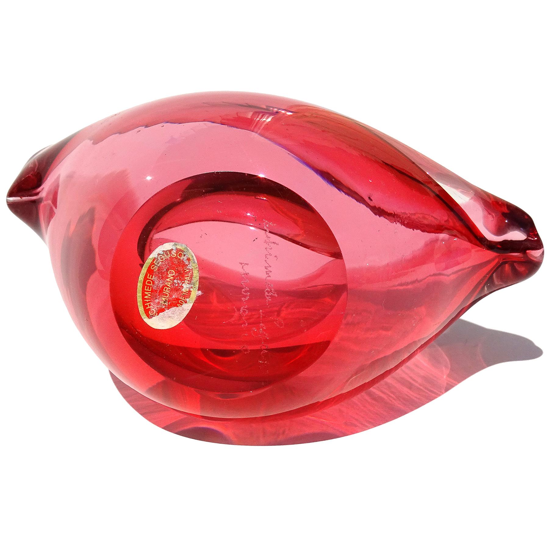 Hand-Crafted Seguso Murano Signed Red Pink Italian Art Glass Conch Seashell Sculpture Bowl For Sale