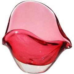Vintage Seguso Murano Signed Red Pink Italian Art Glass Conch Seashell Sculpture Bowl