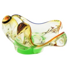 Schale aus organischem Seguso Murano Sommerso-Glas in Bernsteinbraun und Grün