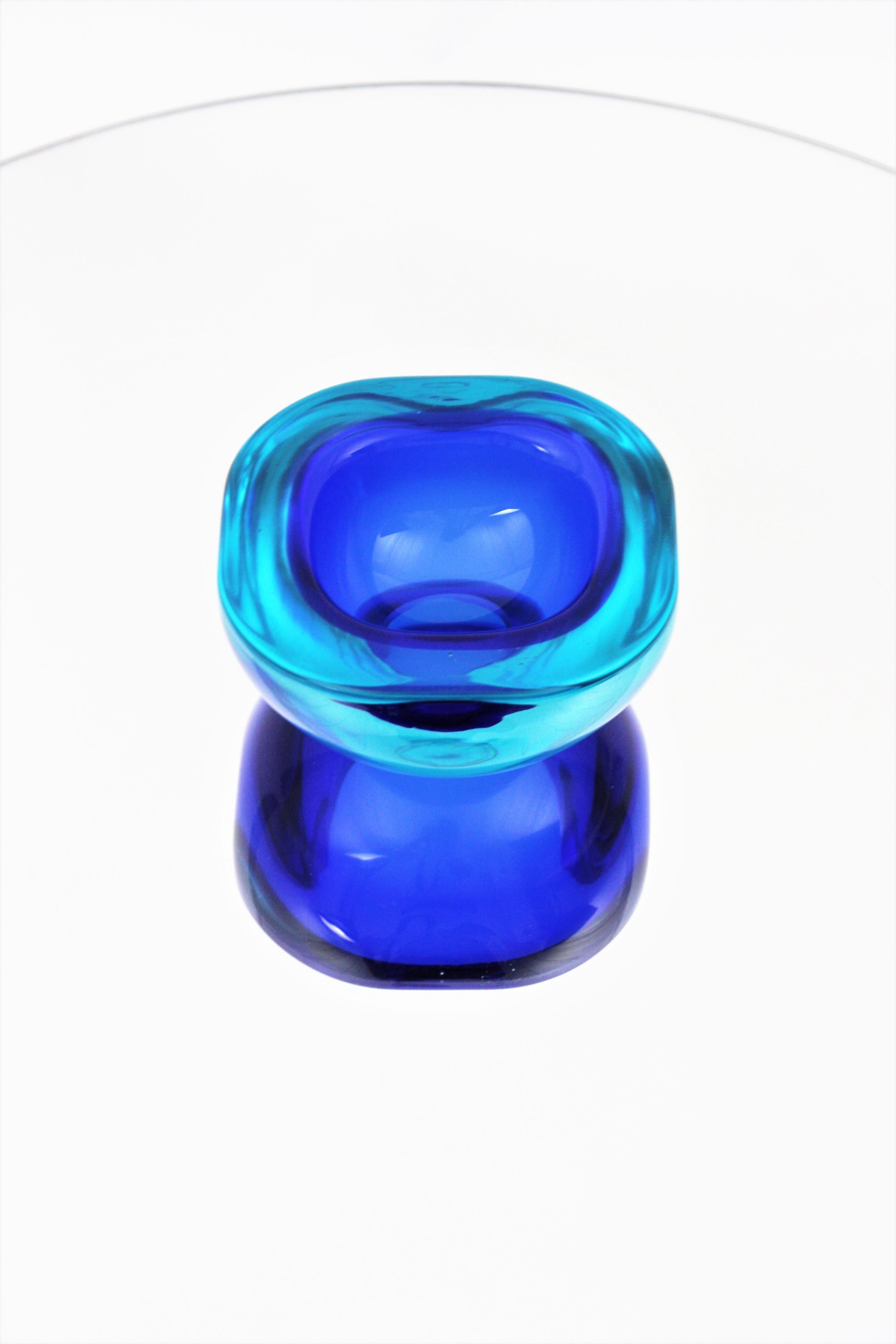 Seguso Murano Sommerso Blue Clear Glass Square Geode Art Glass Bowl For Sale 7