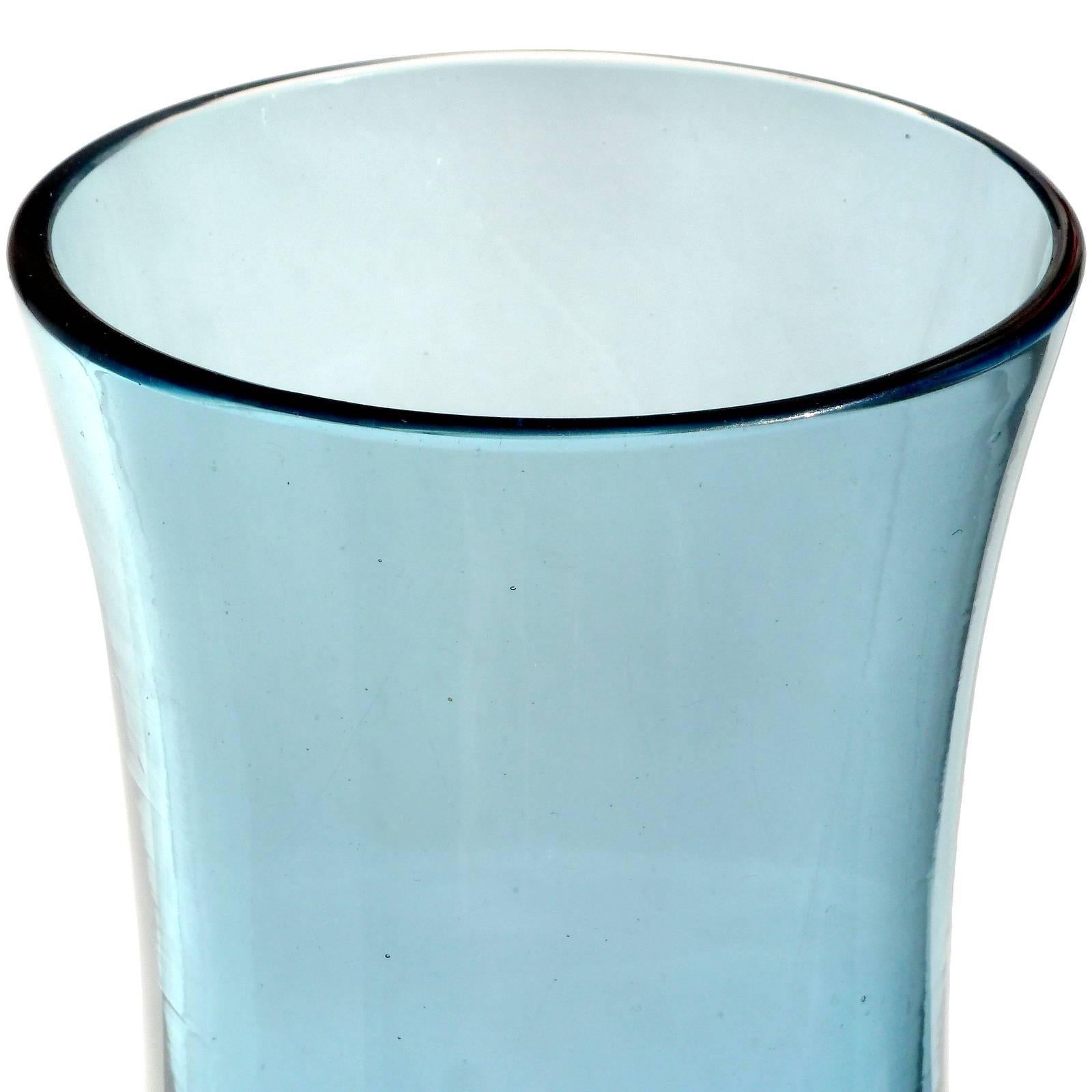 Mid-Century Modern Seguso Murano Sommerso Blue Pink Italian Art Glass Midcentury Flower Vase