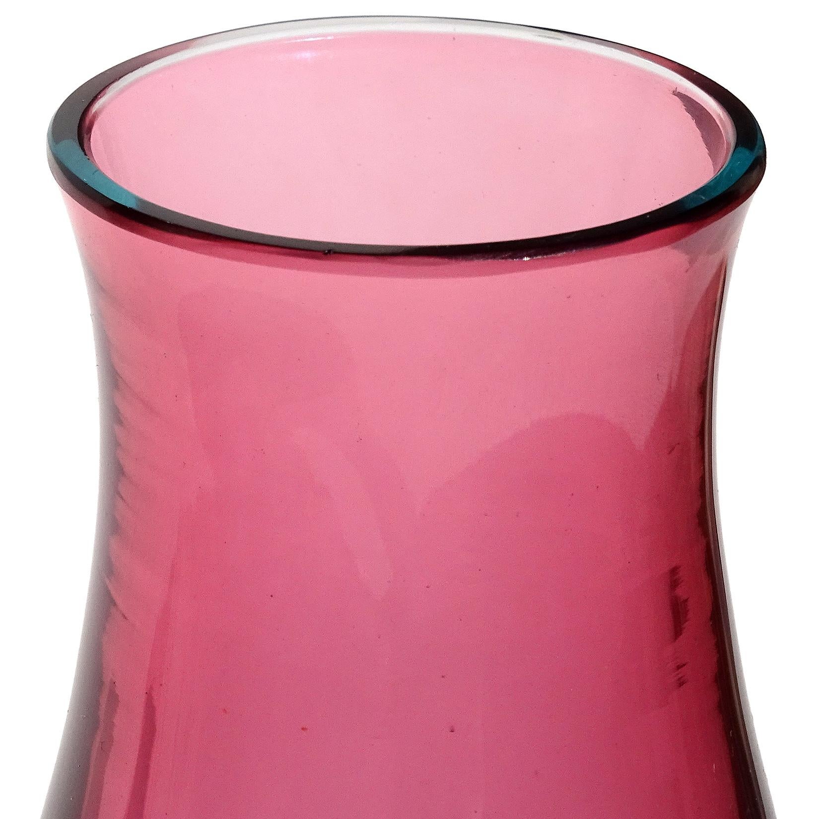 Mid-Century Modern Seguso Murano Sommerso Blue Pink Italian Art Glass Midcentury Flower Vase For Sale
