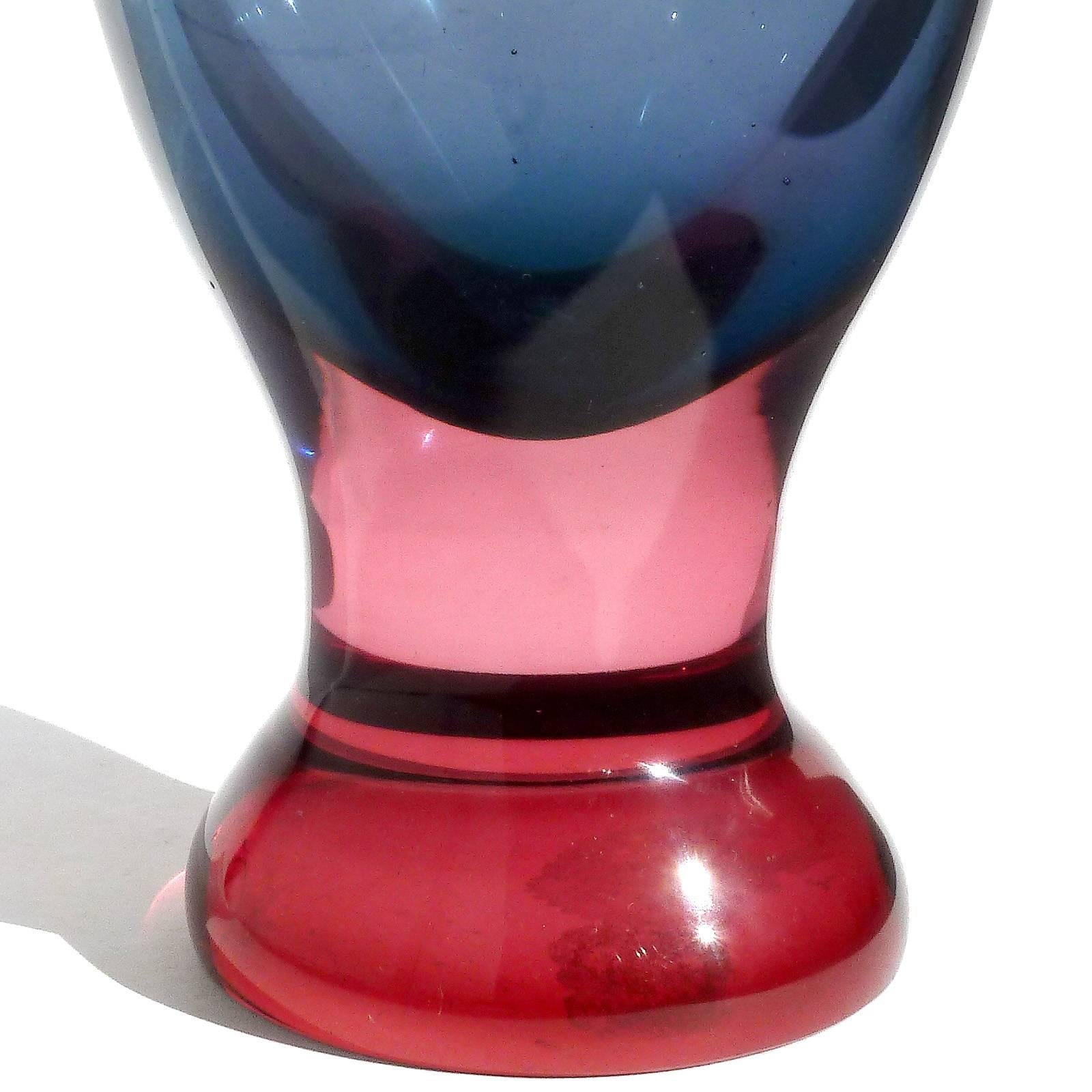 Hand-Crafted Seguso Murano Sommerso Blue Pink Italian Art Glass Midcentury Flower Vase