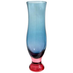 Seguso Murano Sommerso Blue Pink Italian Art Glass Midcentury Flower Vase