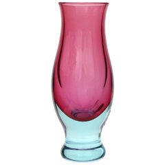 Retro Seguso Murano Sommerso Blue Pink Italian Art Glass Midcentury Flower Vase