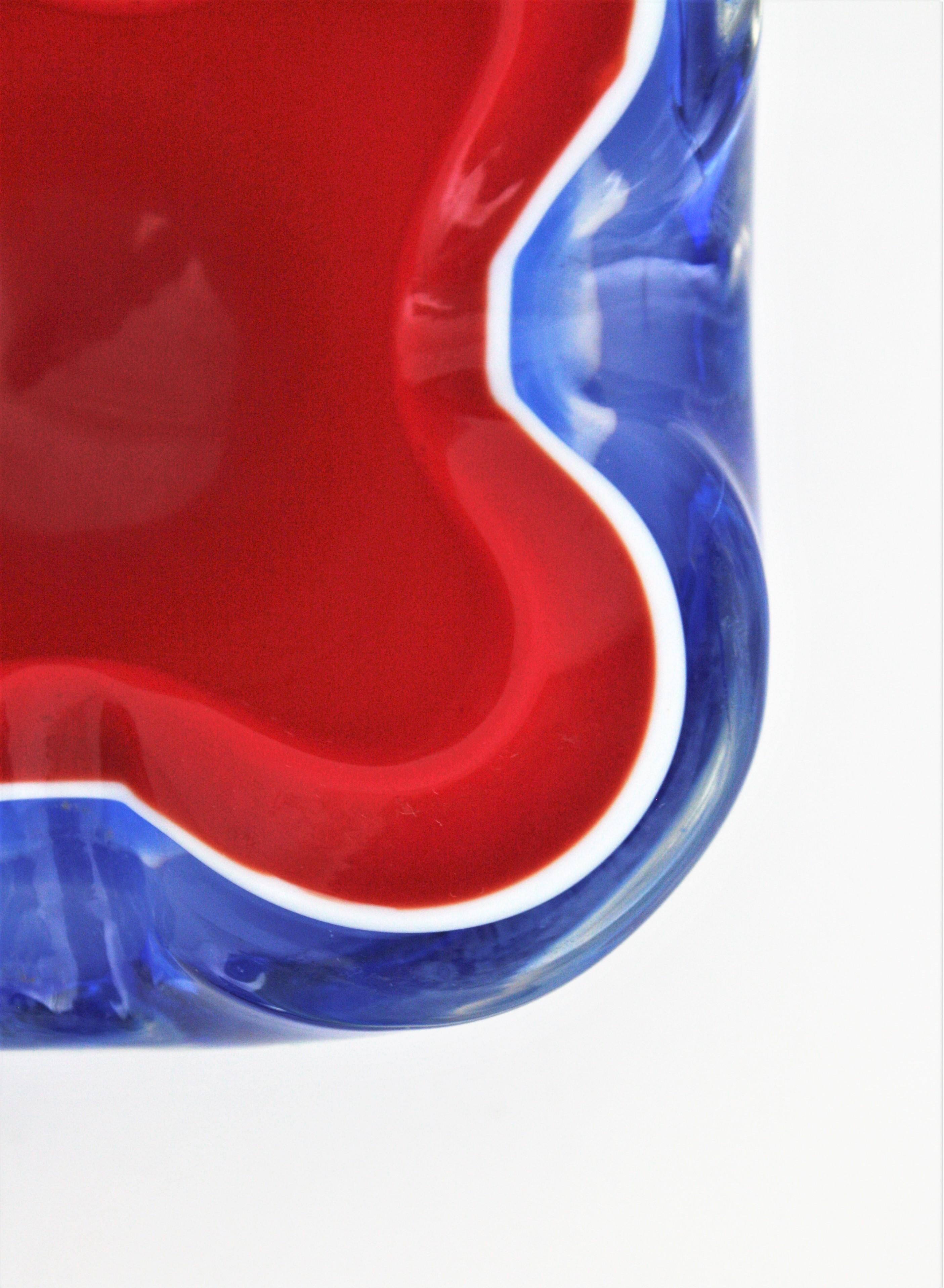Seguso Murano Sommerso Blue Red Art Glass Bowl 4